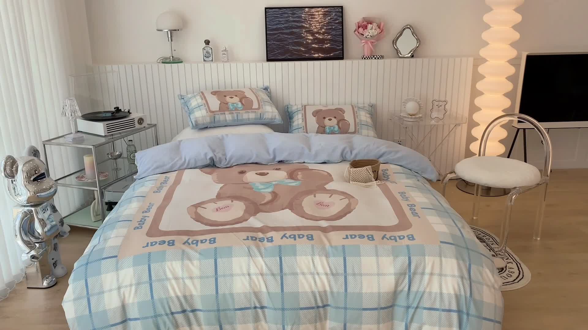 91家纺网 家纺一手货源 找家纺 昔可家纺 2021新款大版宝宝牛奶绒四件套 可爱小熊仔