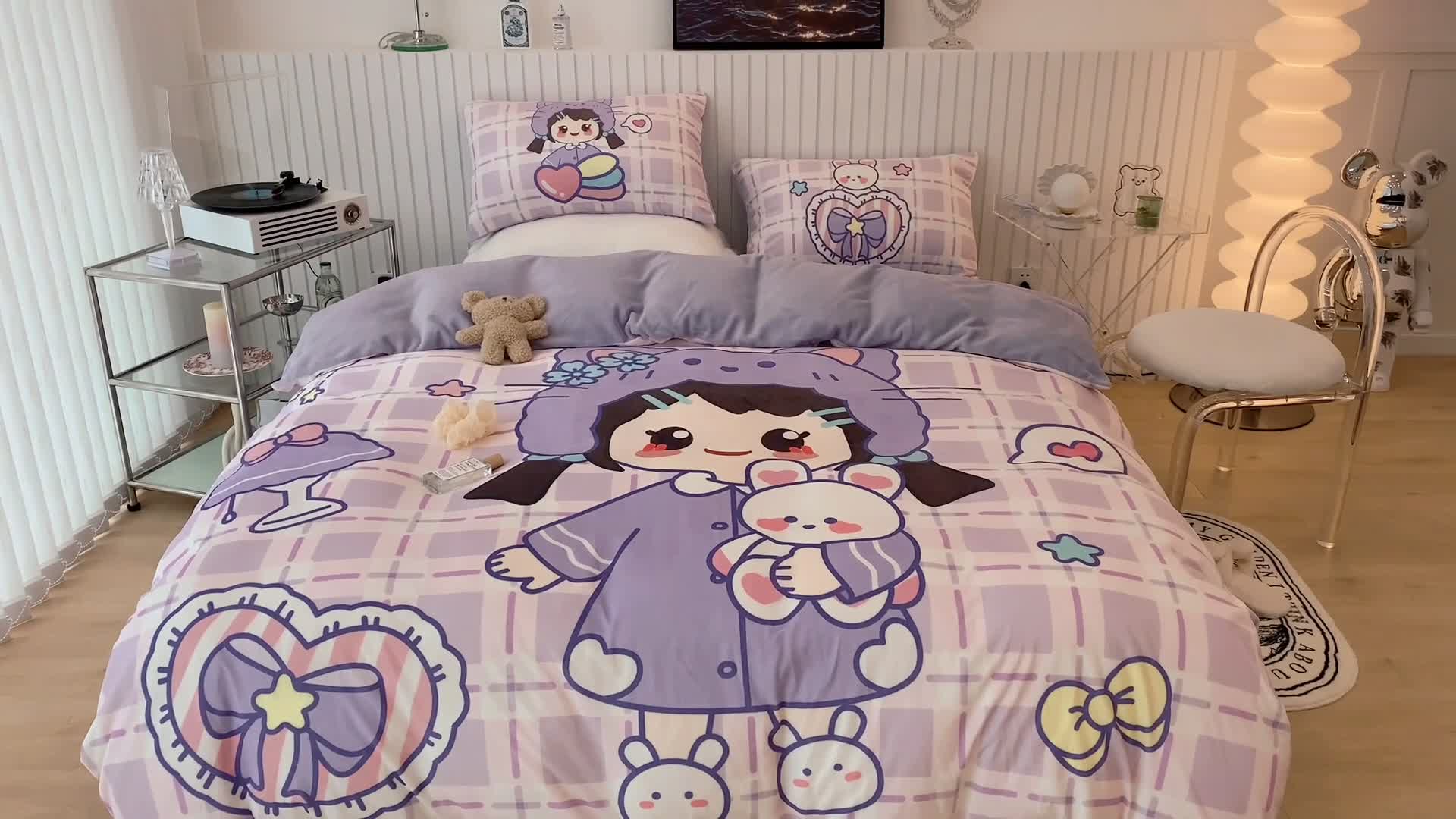 91家纺网 家纺一手货源 找家纺 昔可家纺 2021新款大版宝宝牛奶绒四件套 露露女孩