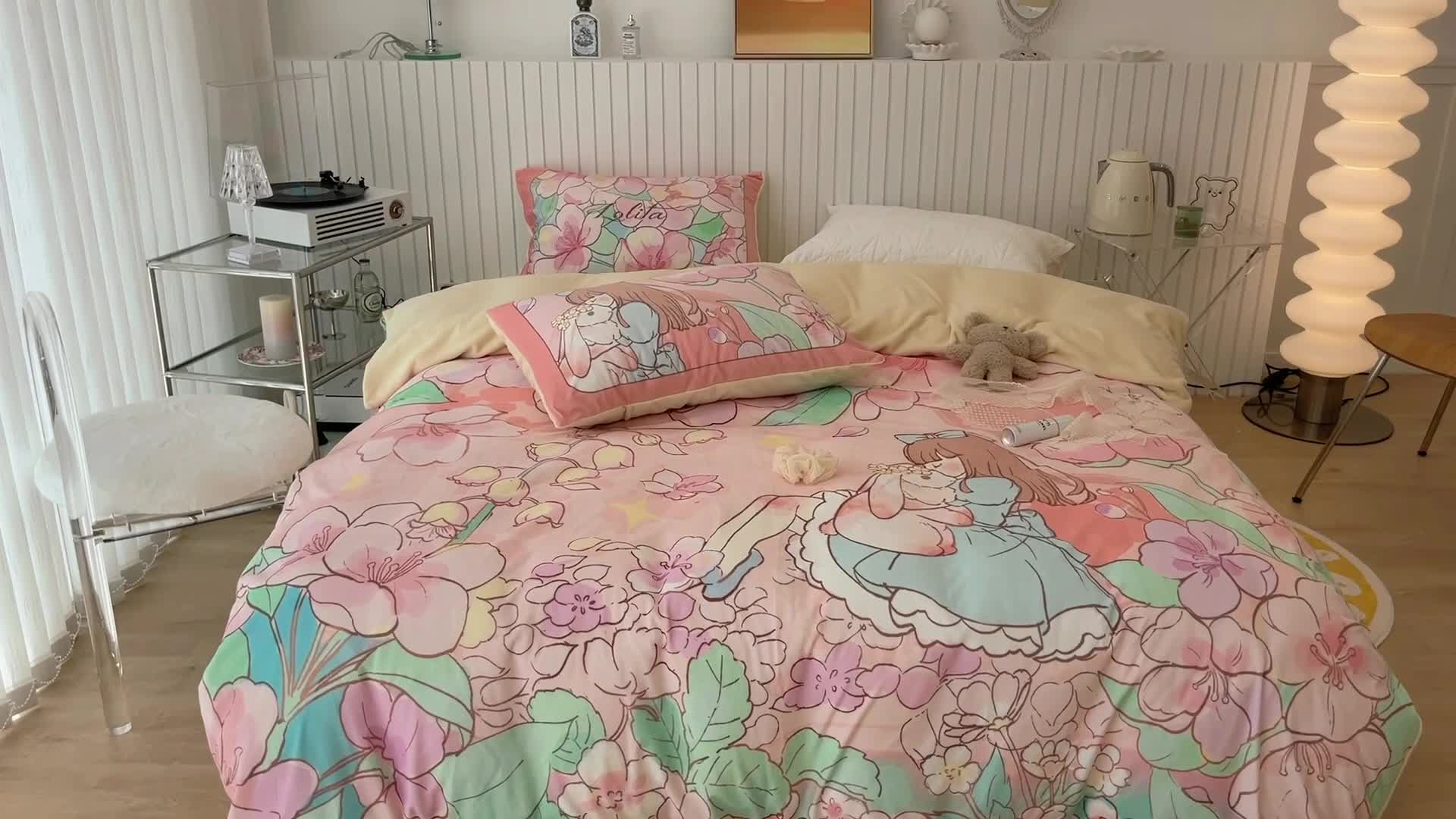 91家纺网 家纺一手货源 找家纺 昔可家纺 2021新款大版宝宝牛奶绒四件套 梦境少女