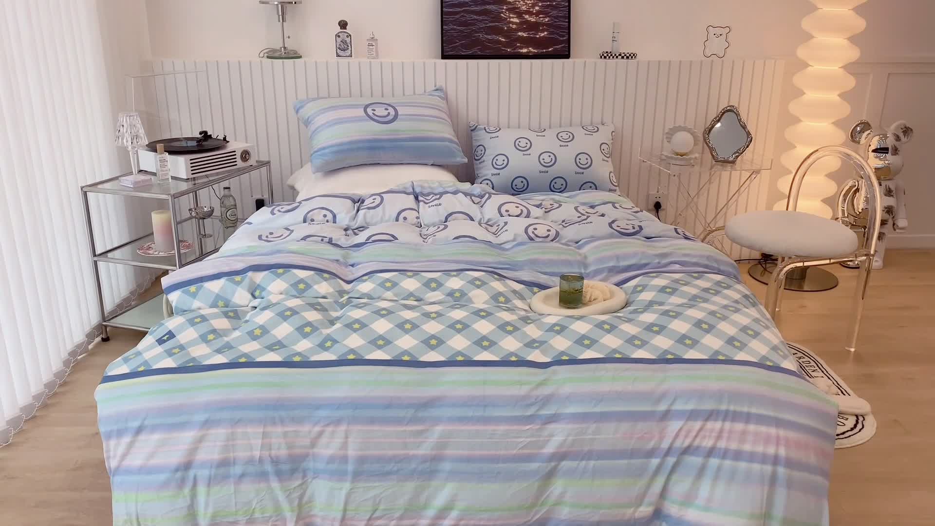 91家纺网 家纺一手货源 找家纺 昔可家纺 2021新款大版宝宝牛奶绒四件套 银河笑脸