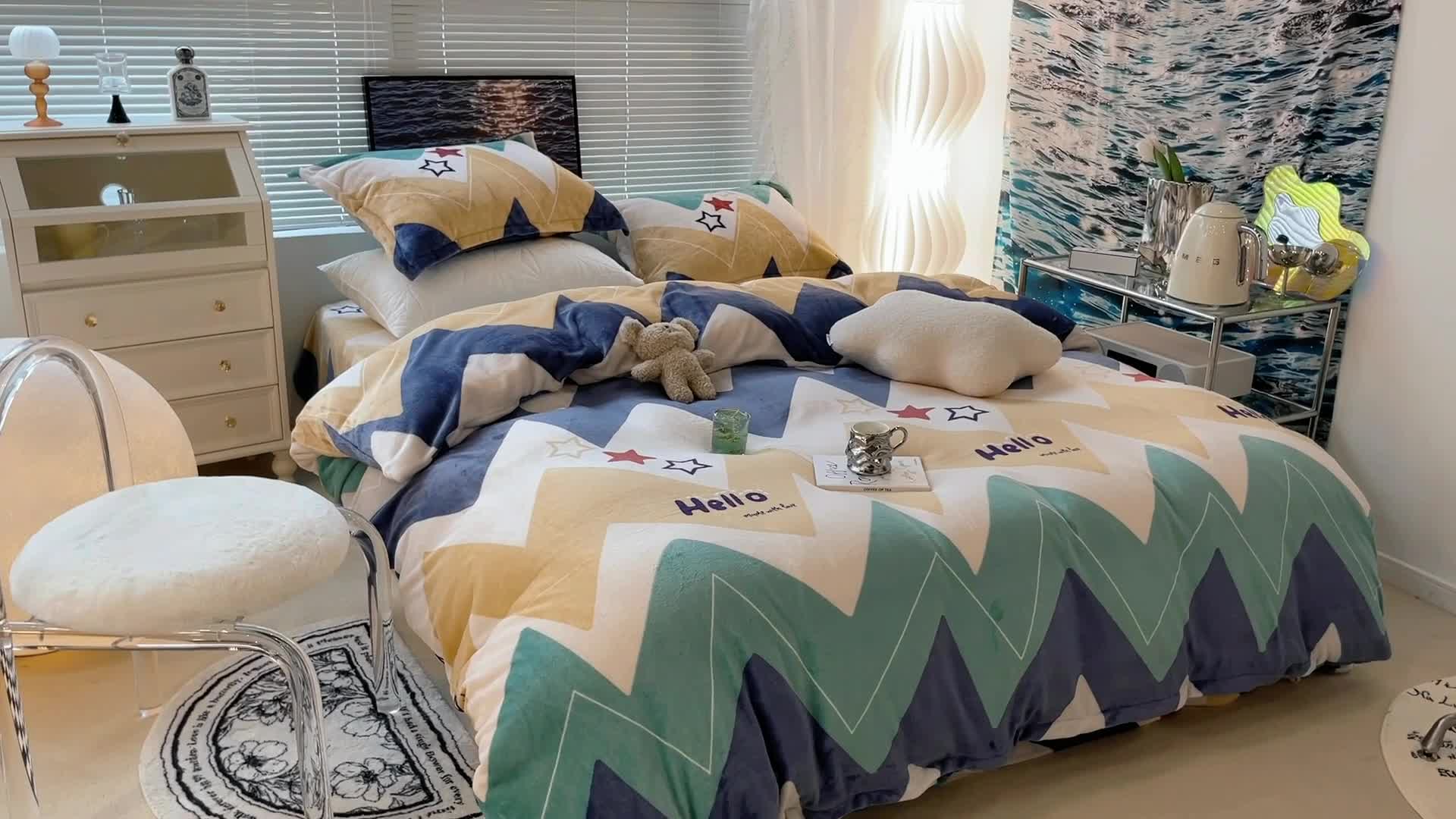 91家纺网 家纺一手货源 找家纺 昔可家纺 2021新款牛奶绒四件套-一批 时尚曲线