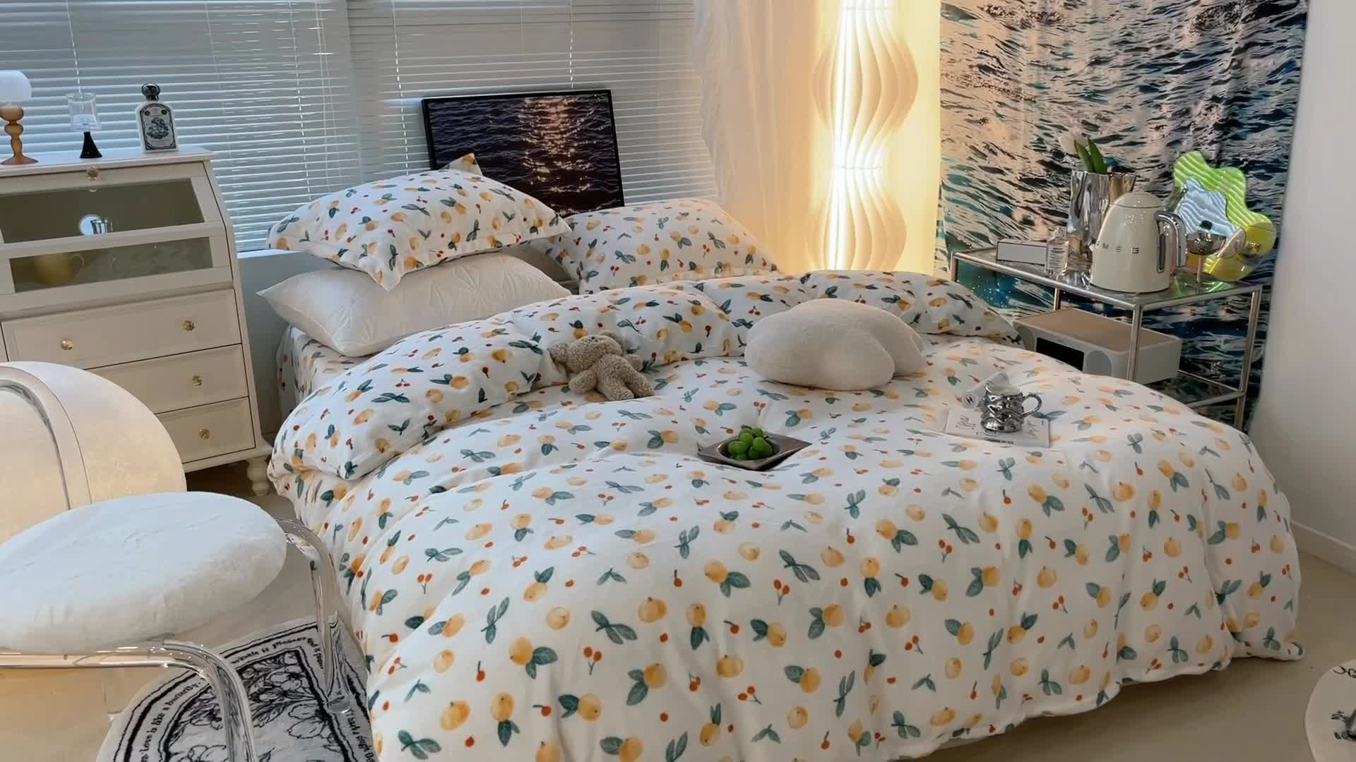 91家纺网 家纺一手货源 找家纺 昔可家纺 2021新款牛奶绒四件套-一批 小金桔