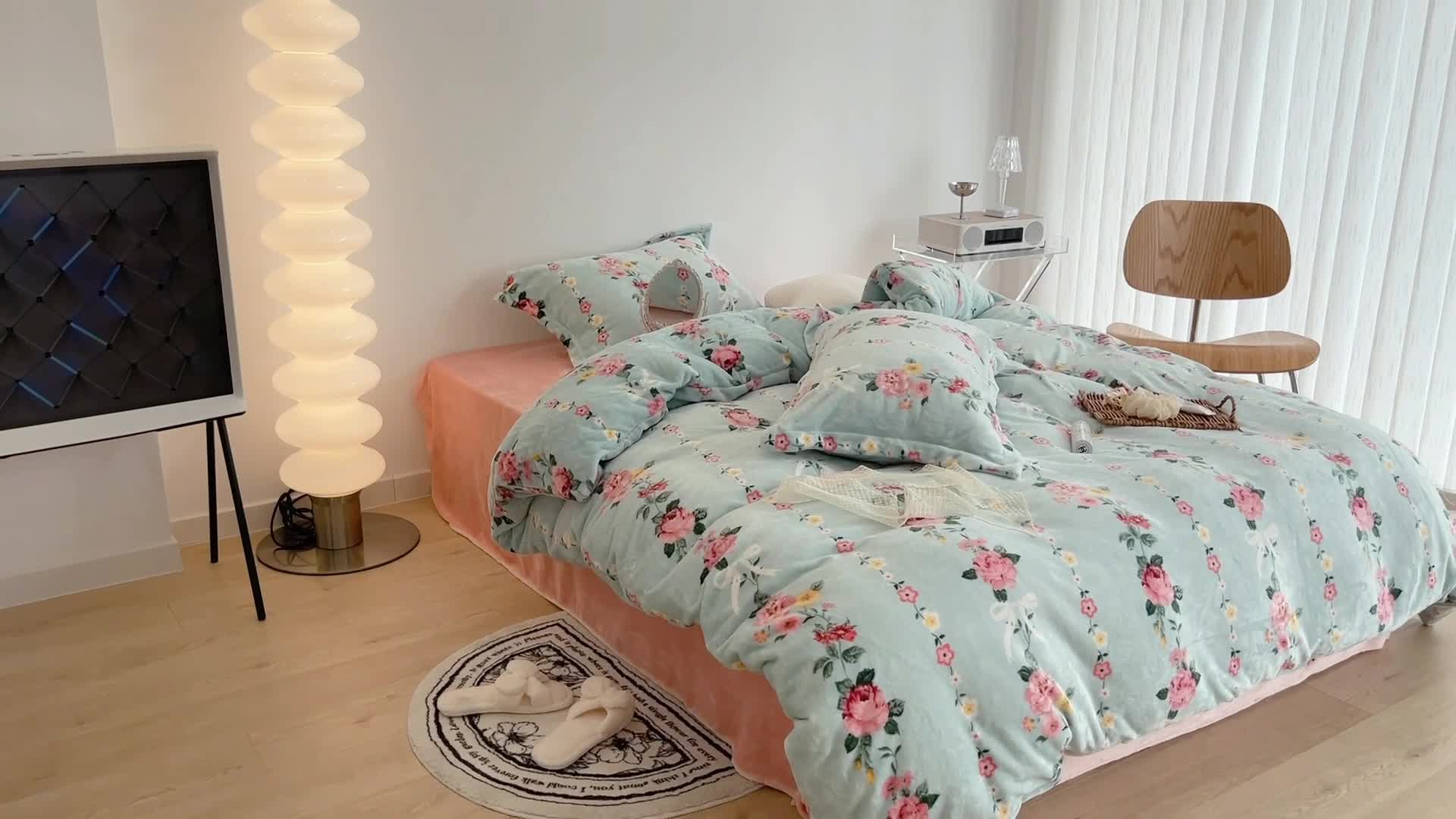 91家纺网 家纺一手货源 找家纺 昔可家纺 2021新款牛奶绒四件套-二批 蓝色初恋花