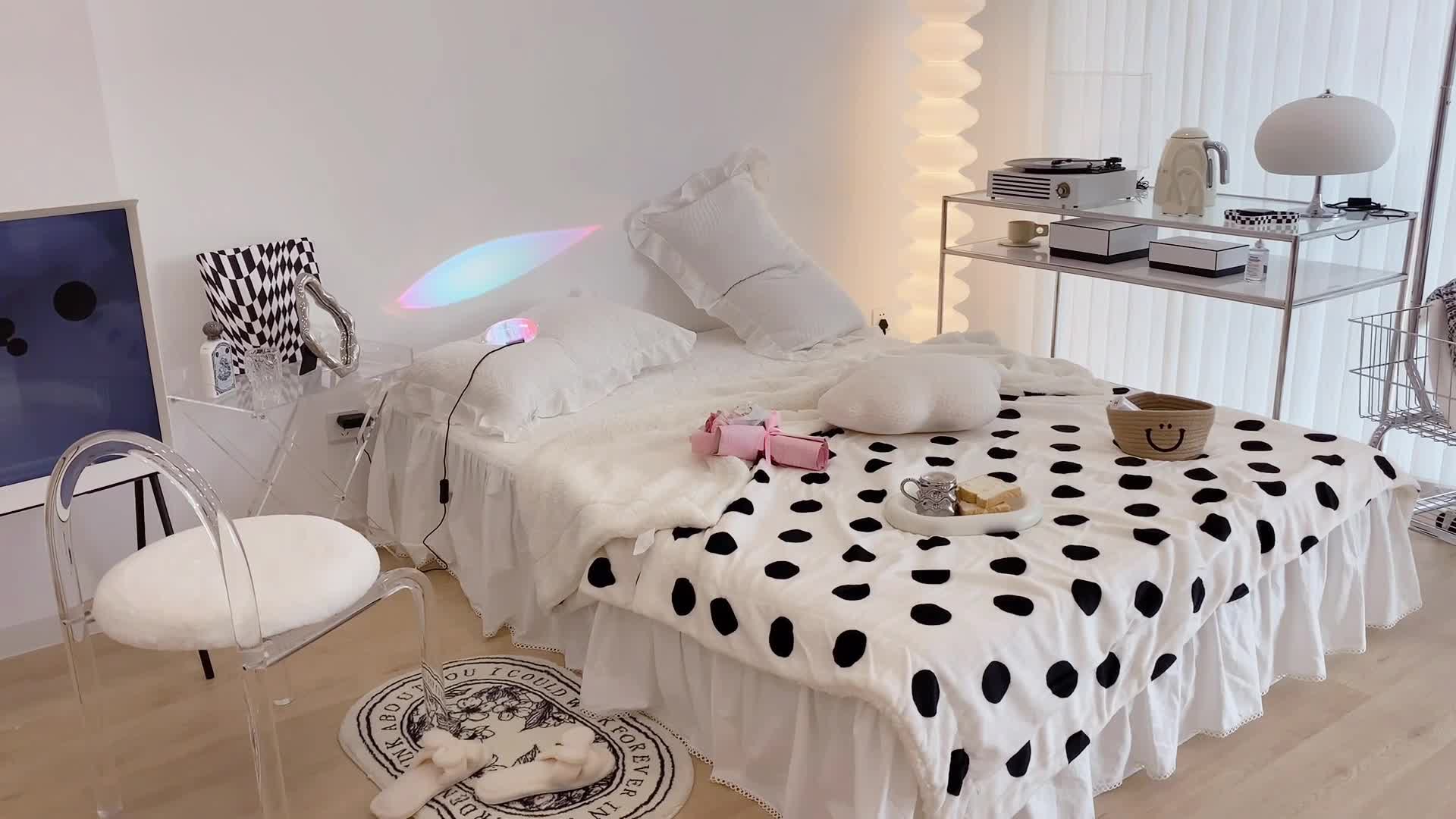 91家纺网 家纺一手货源 找家纺 昔可家纺 2021新款牛奶羊羔绒印花毯 白波点