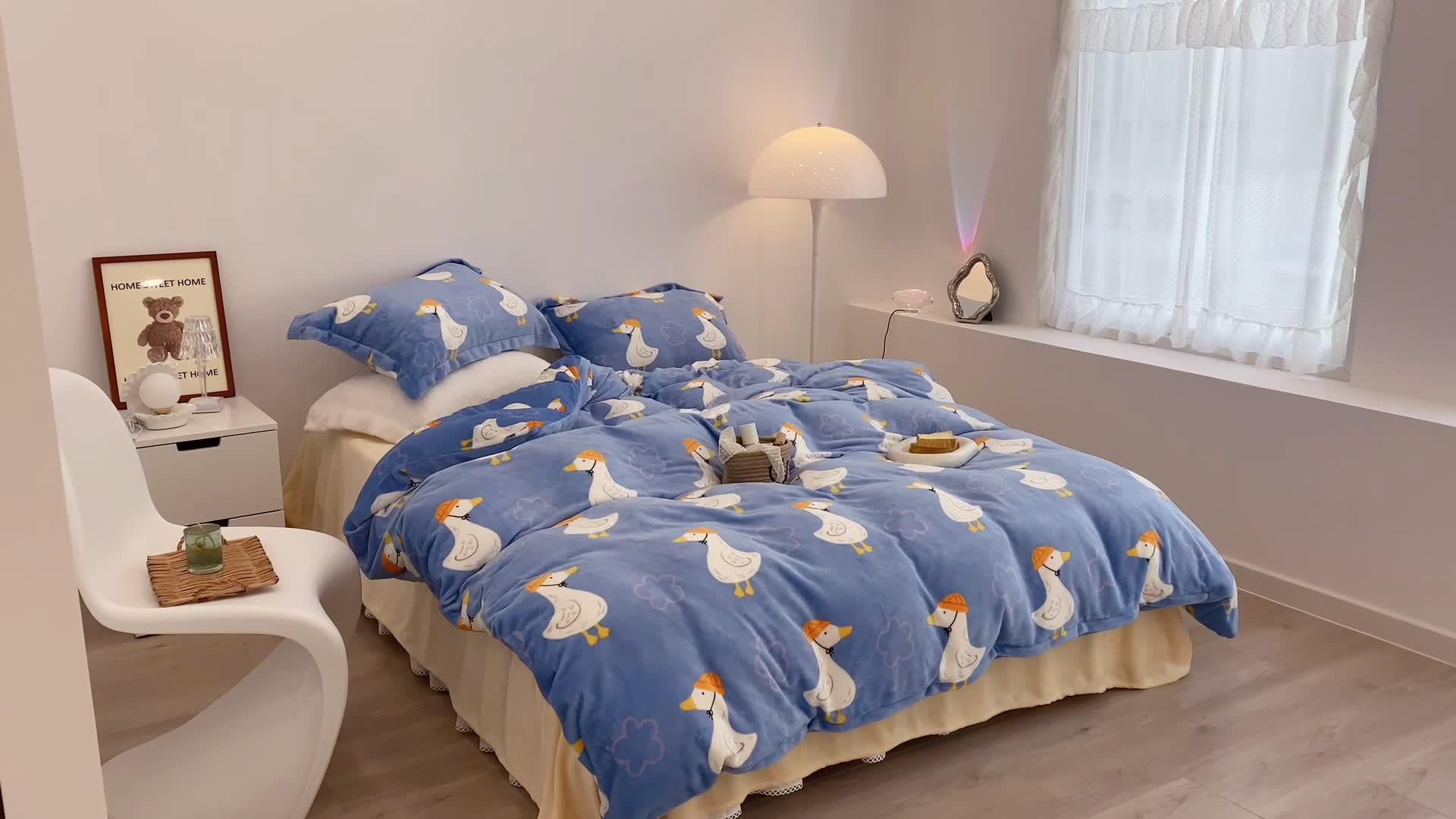 91家纺网 家纺一手货源 找家纺 昔可家纺 2021新款牛奶绒四件套-三批 花朵鸭