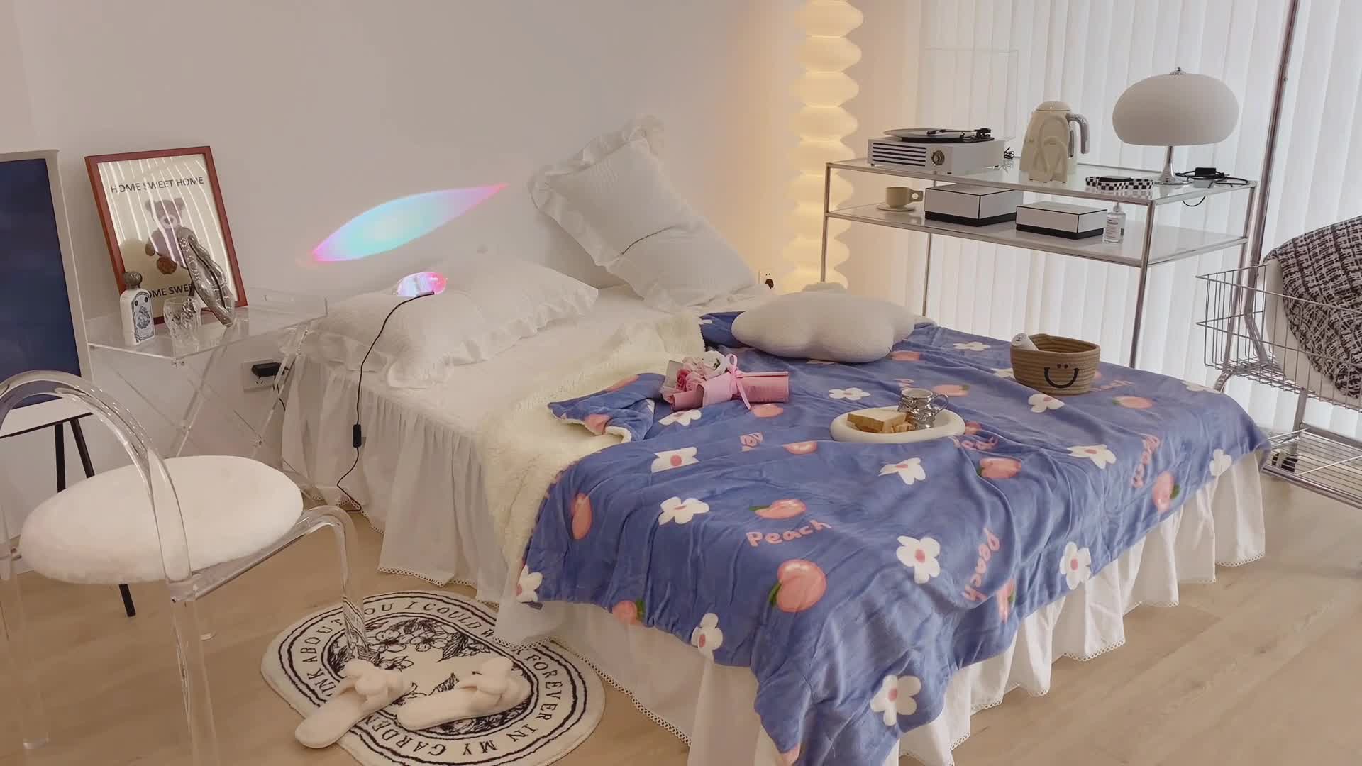 91家纺网 家纺一手货源 找家纺 昔可家纺 2021新款牛奶羊羔绒印花毯 花朵蜜桃