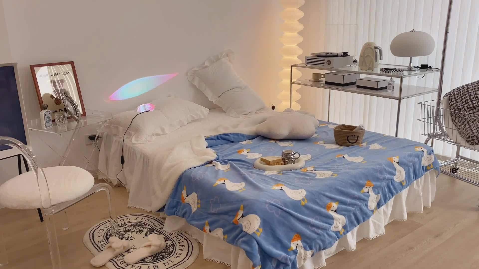 91家纺网 家纺一手货源 找家纺 昔可家纺 2021新款牛奶羊羔绒印花毯 花朵鸭