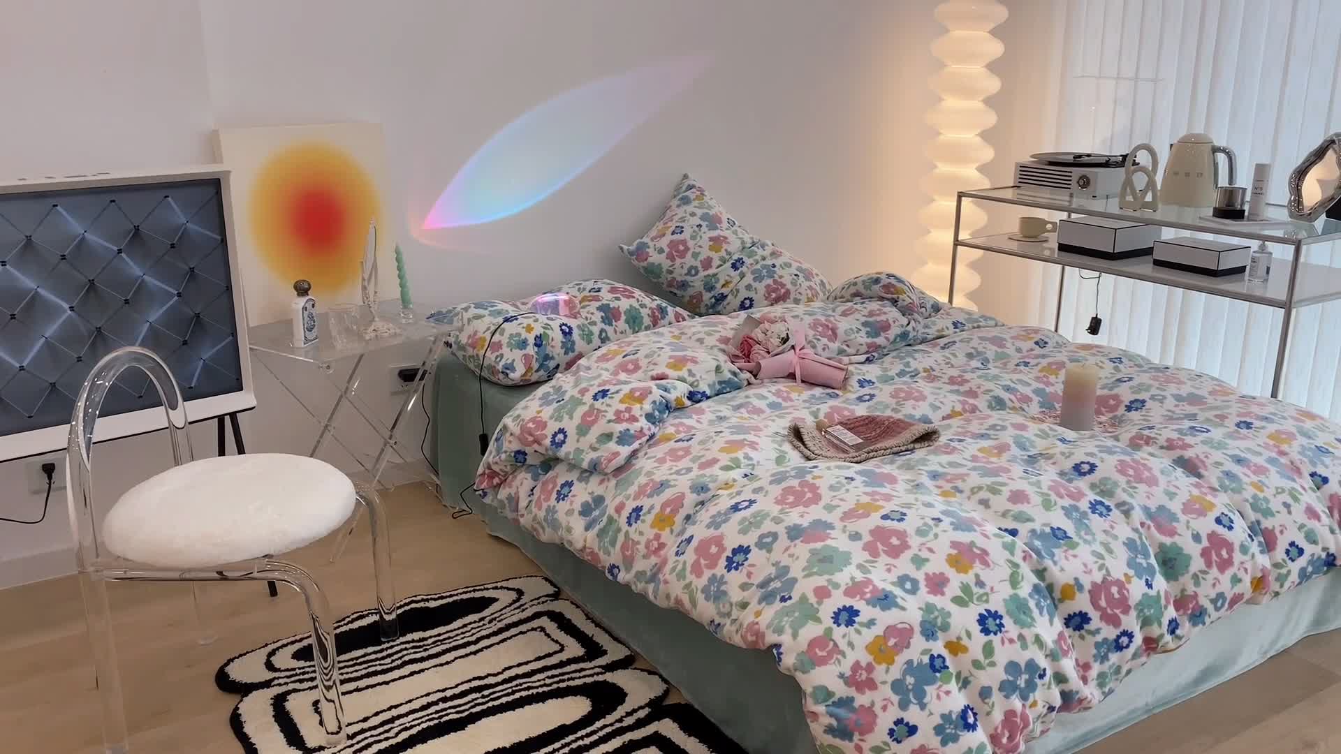 91家纺网 家纺一手货源 找家纺 昔可家纺 2021新款牛奶绒四件套-老花色 粉粉小兰花