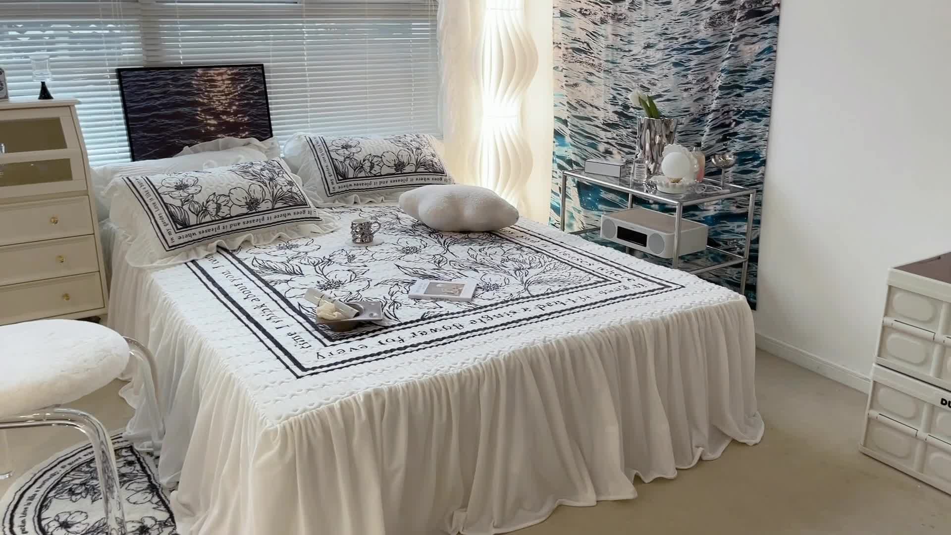 91家纺网 家纺一手货源 找家纺 昔可家纺 2021新款秋冬超仙牛奶宝宝绒床裙 后花园