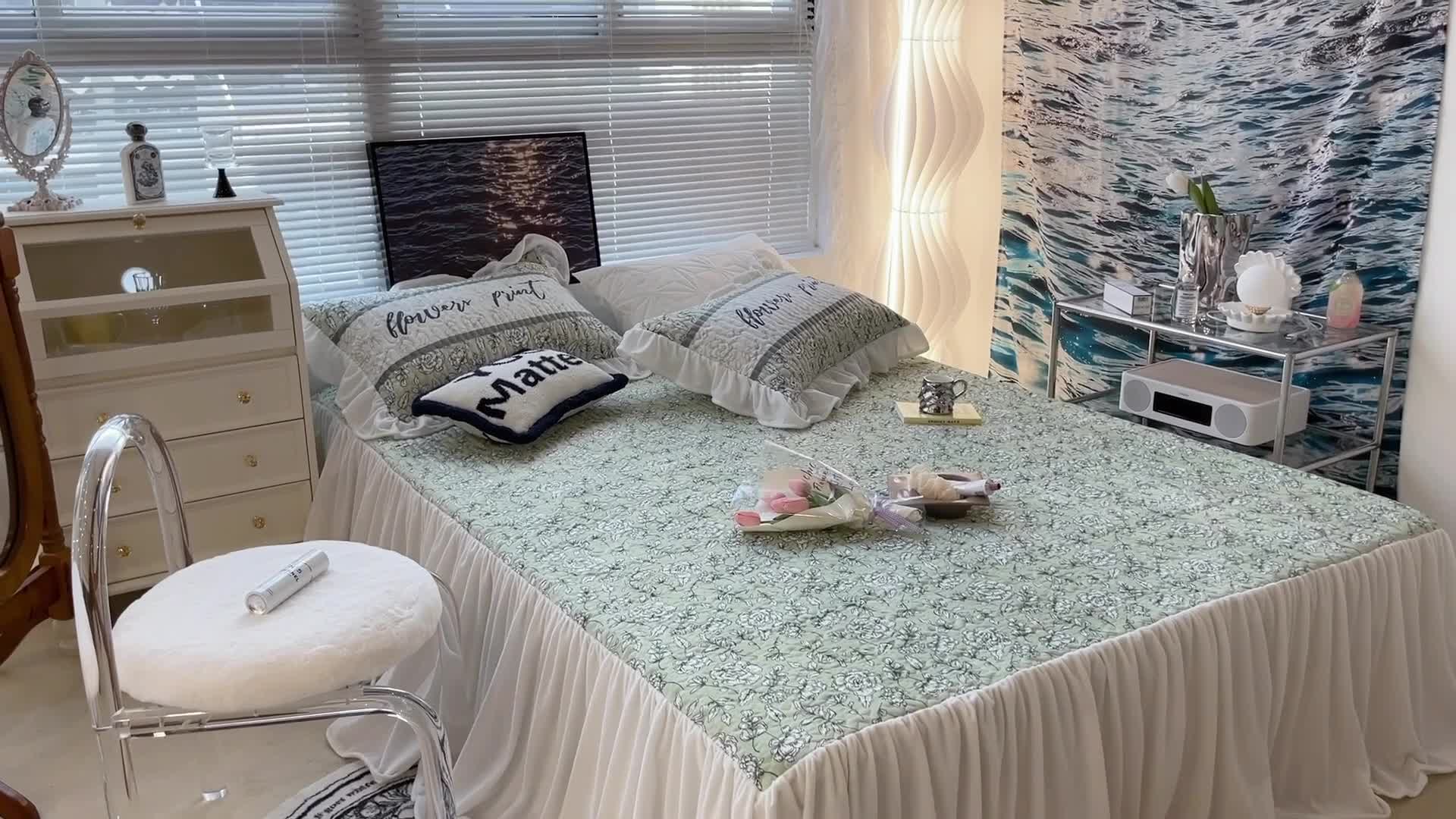 91家纺网 家纺一手货源 找家纺 昔可家纺 2021新款秋冬超仙牛奶宝宝绒床裙 小山茶 绿