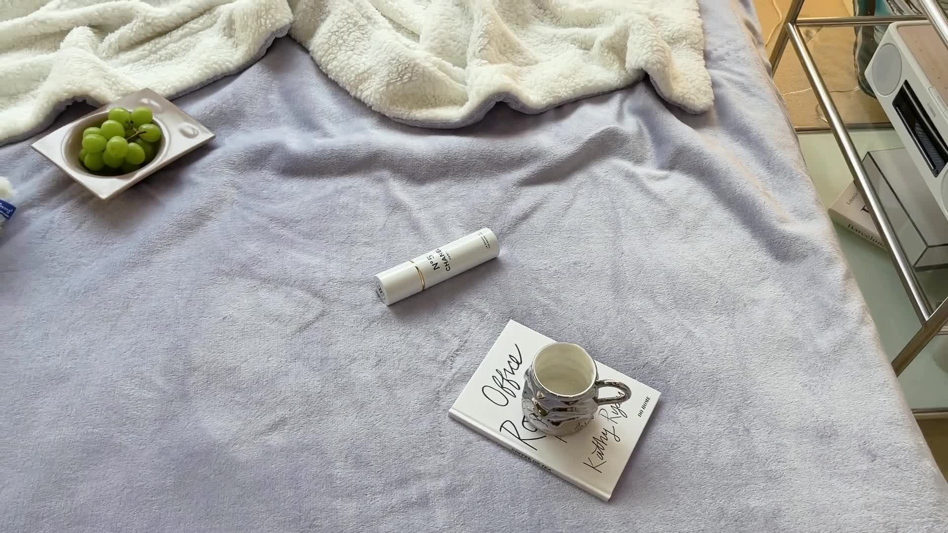 91家纺网 家纺一手货源 找家纺 昔可家纺 2021新款素色牛奶绒羊羔绒毛毯 奶油紫