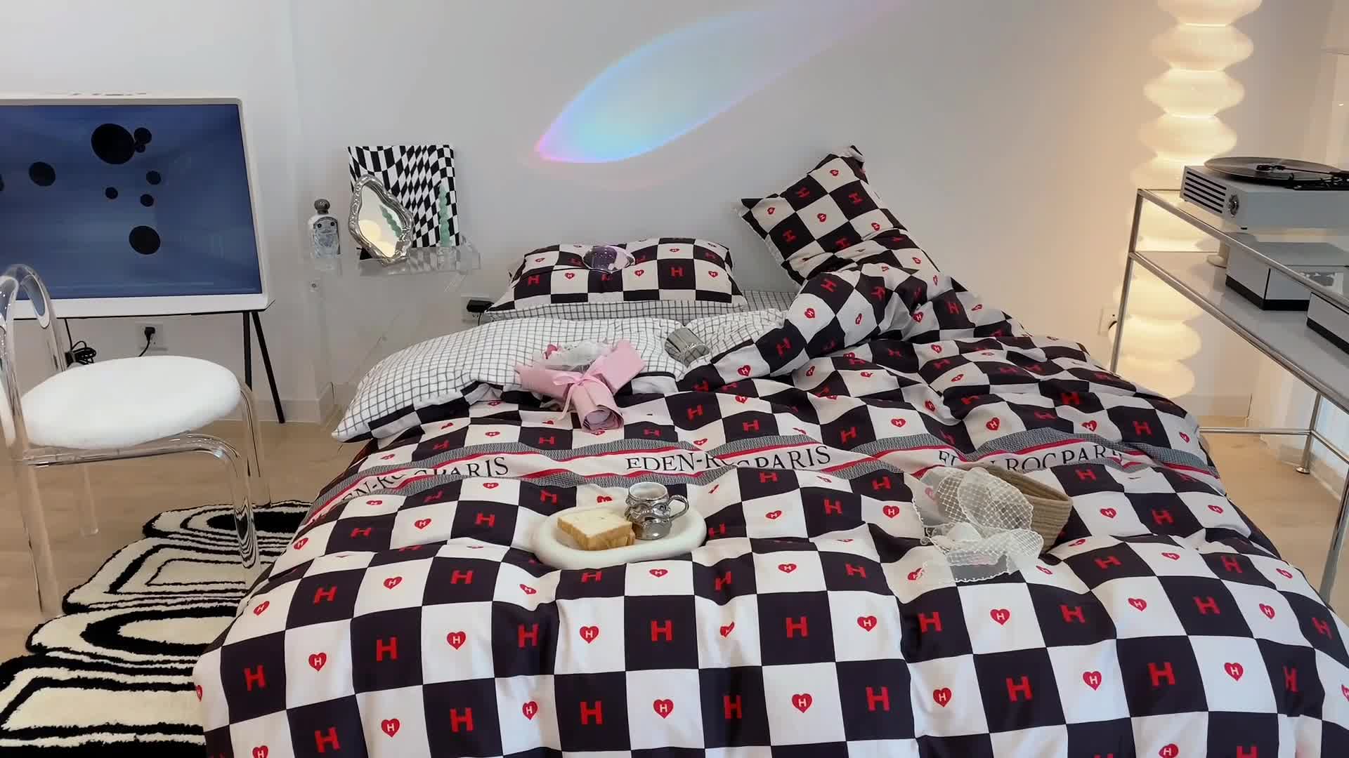 91家纺网 家纺一手货源 找家纺 昔可家纺 2021新款棉加牛奶绒四件套 棋盘格H