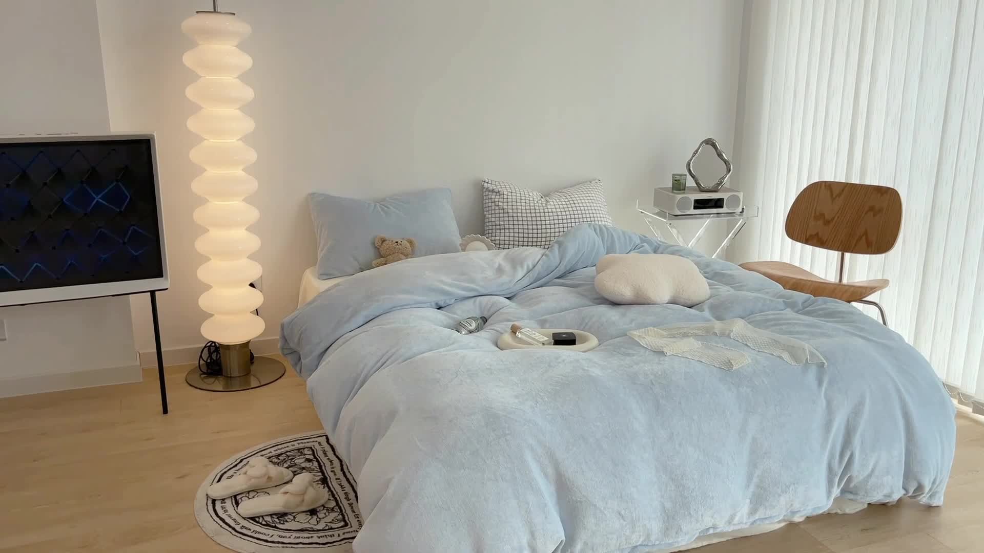 91家纺网 家纺一手货源 找家纺 昔可家纺 2021新款撞色牛奶绒四件套 奶油蓝