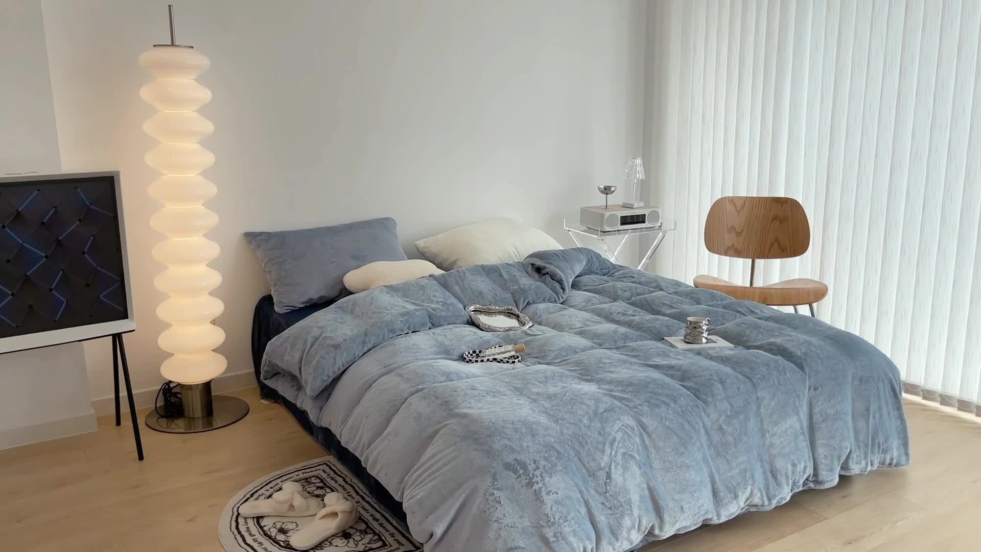 91家纺网 家纺一手货源 找家纺 昔可家纺 2021新款撞色牛奶绒四件套 柔雾蓝