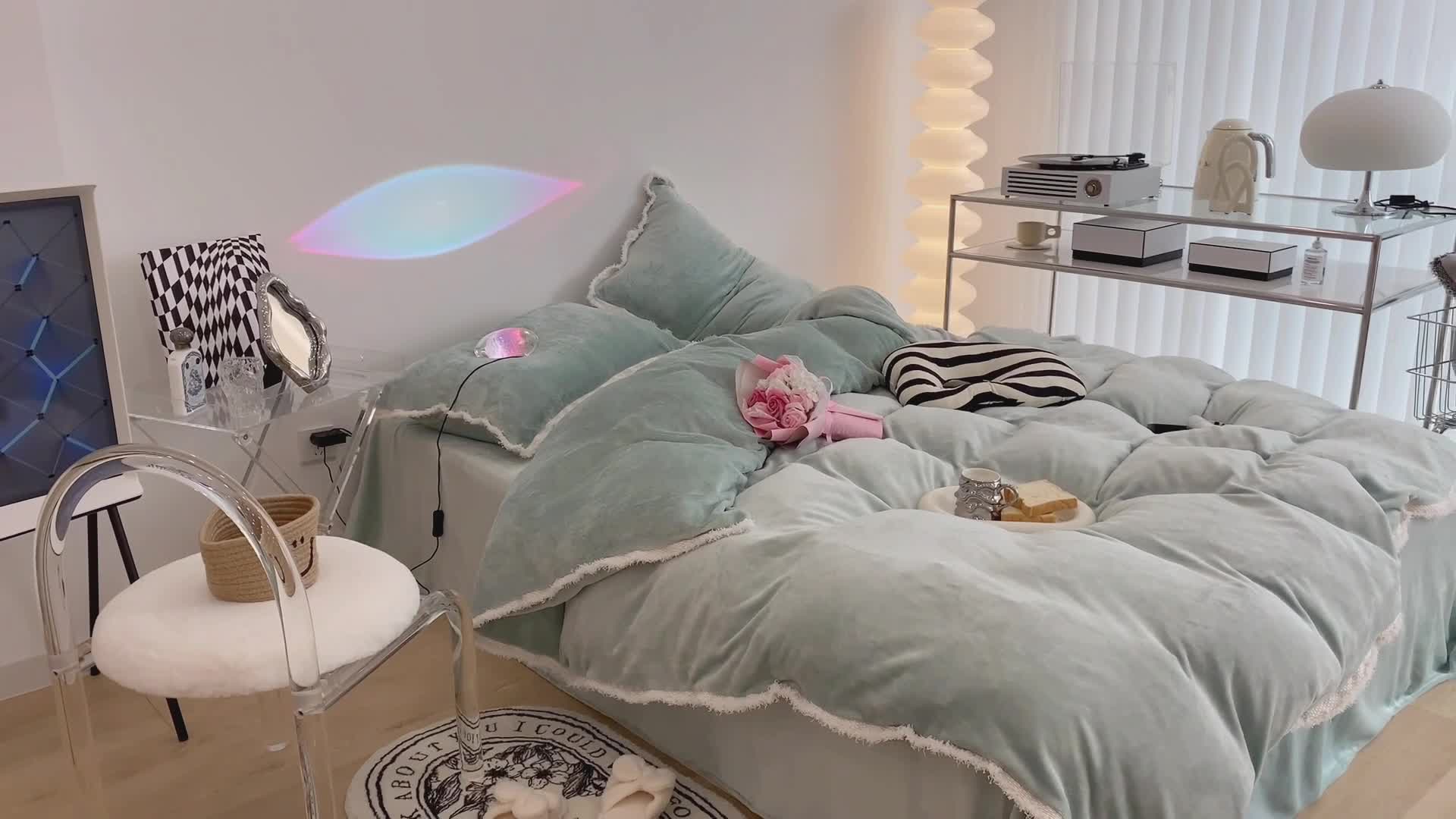 91家纺网 家纺一手货源 找家纺 昔可家纺 2021新款小香香风牛奶绒四件套 小香薄荷绿