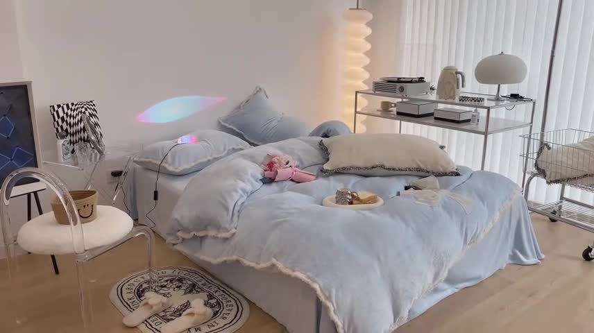 91家纺网 家纺一手货源 找家纺 昔可家纺 2021新款小香香风牛奶绒四件套 小香奶油蓝