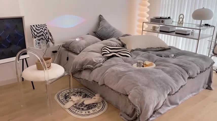 91家纺网 家纺一手货源 找家纺 昔可家纺 2021新款小香香风牛奶绒四件套 小香气质灰