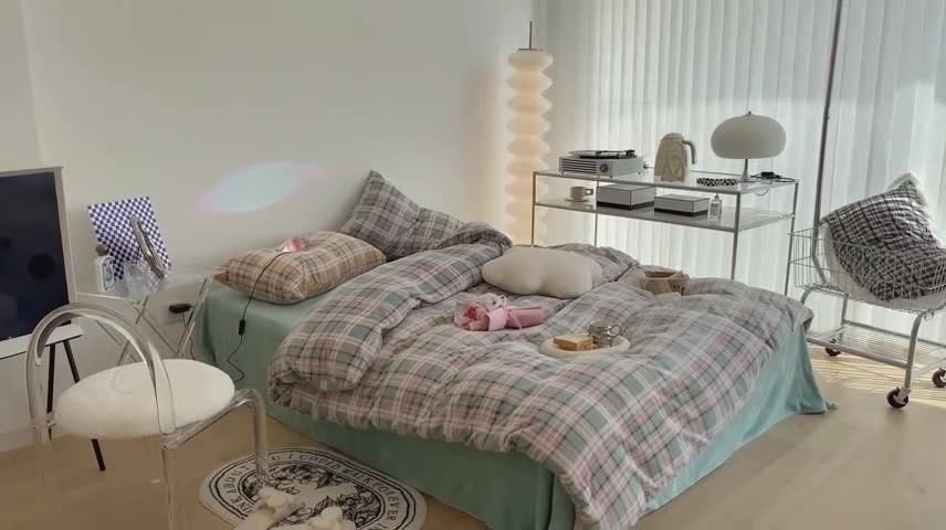 91家纺网 家纺一手货源 找家纺 昔可家纺 2021新款学院风jk格子混搭牛奶绒 学院格绿