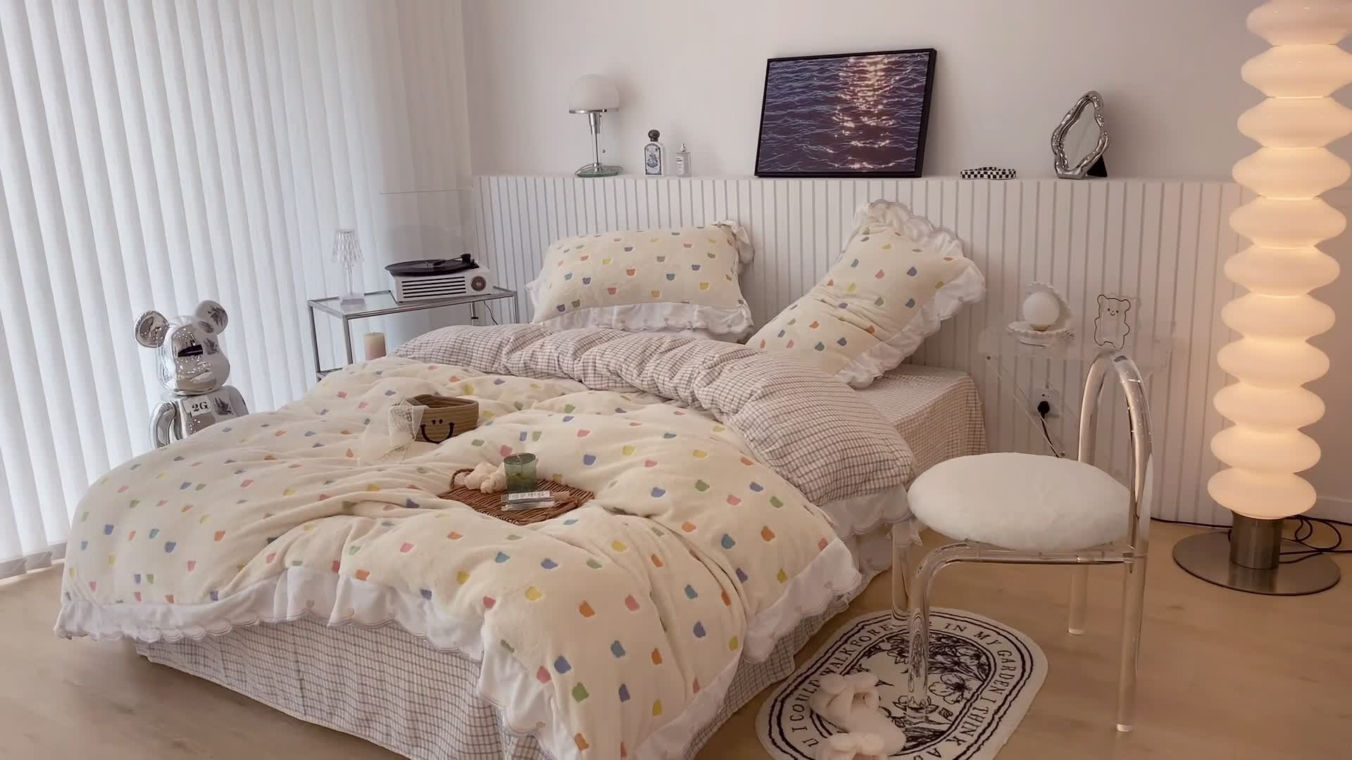 91家纺网 家纺一手货源 找家纺 昔可家纺 2021新款coco雪貂绒四件套 小小熊 米白