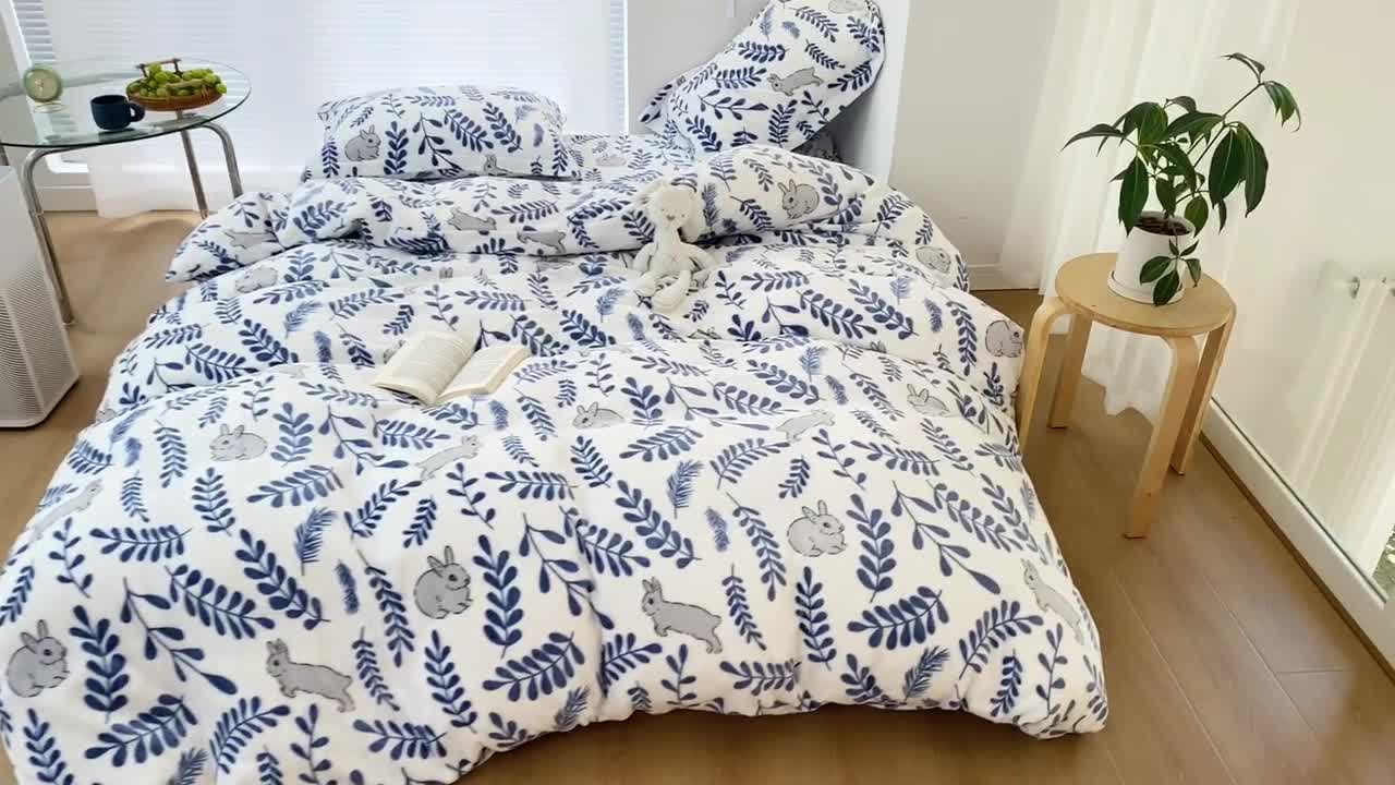 91家纺网 家纺一手货源 找家纺 昔可家纺  2021新款牛奶绒四件套第二组图 森系小兔