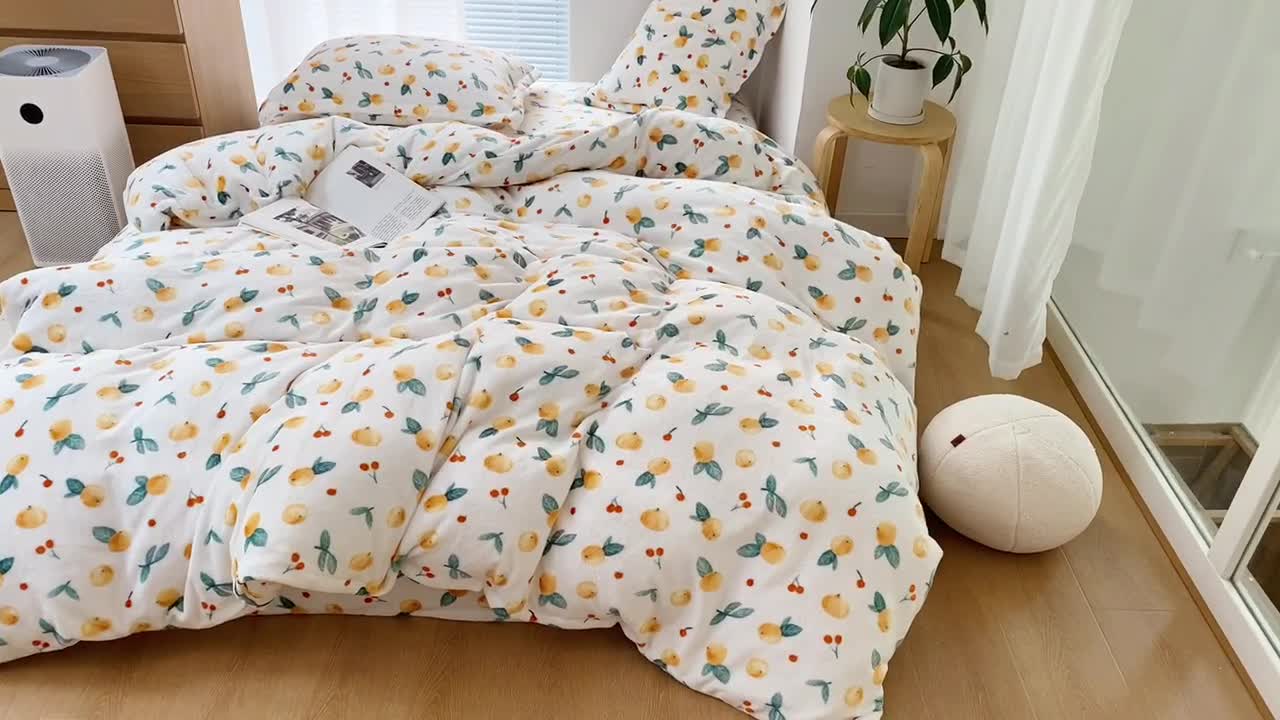 91家纺网 家纺一手货源 找家纺 昔可家纺  2021新款牛奶绒四件套第二组图 小金桔