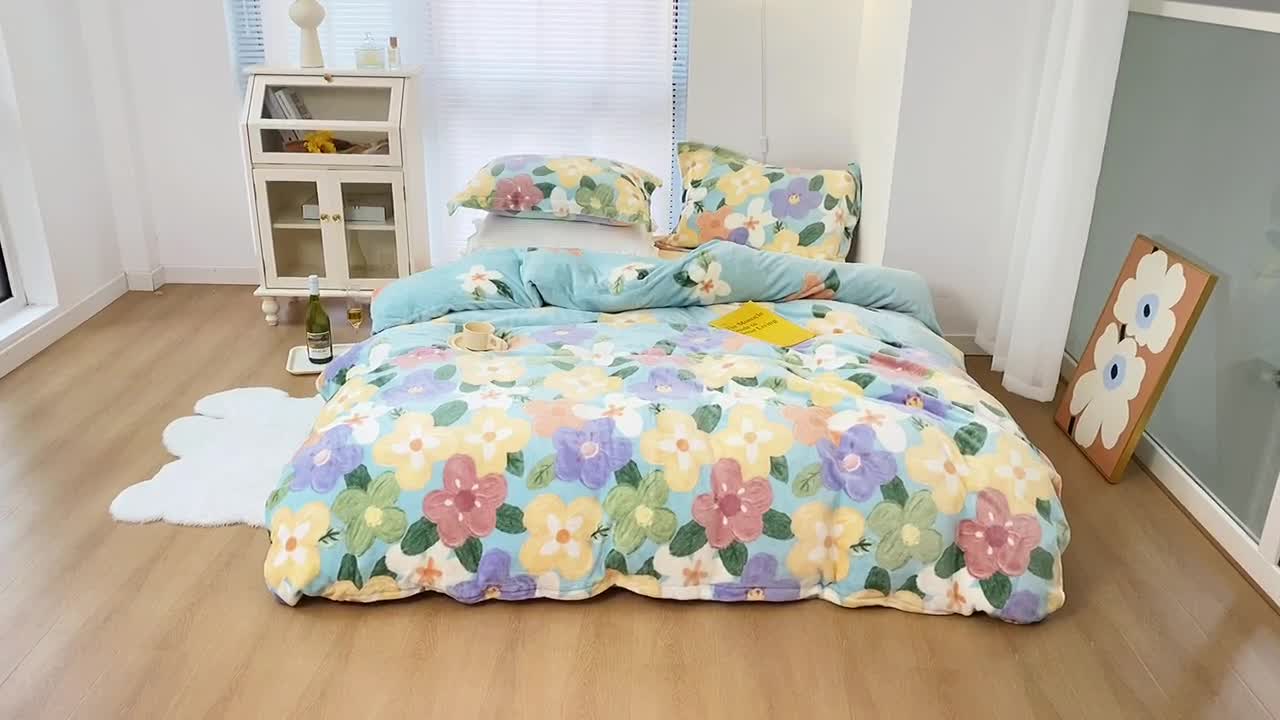 91家纺网 家纺一手货源 找家纺 昔可家纺  2021新款牛奶绒四件套第二组图 油画花园