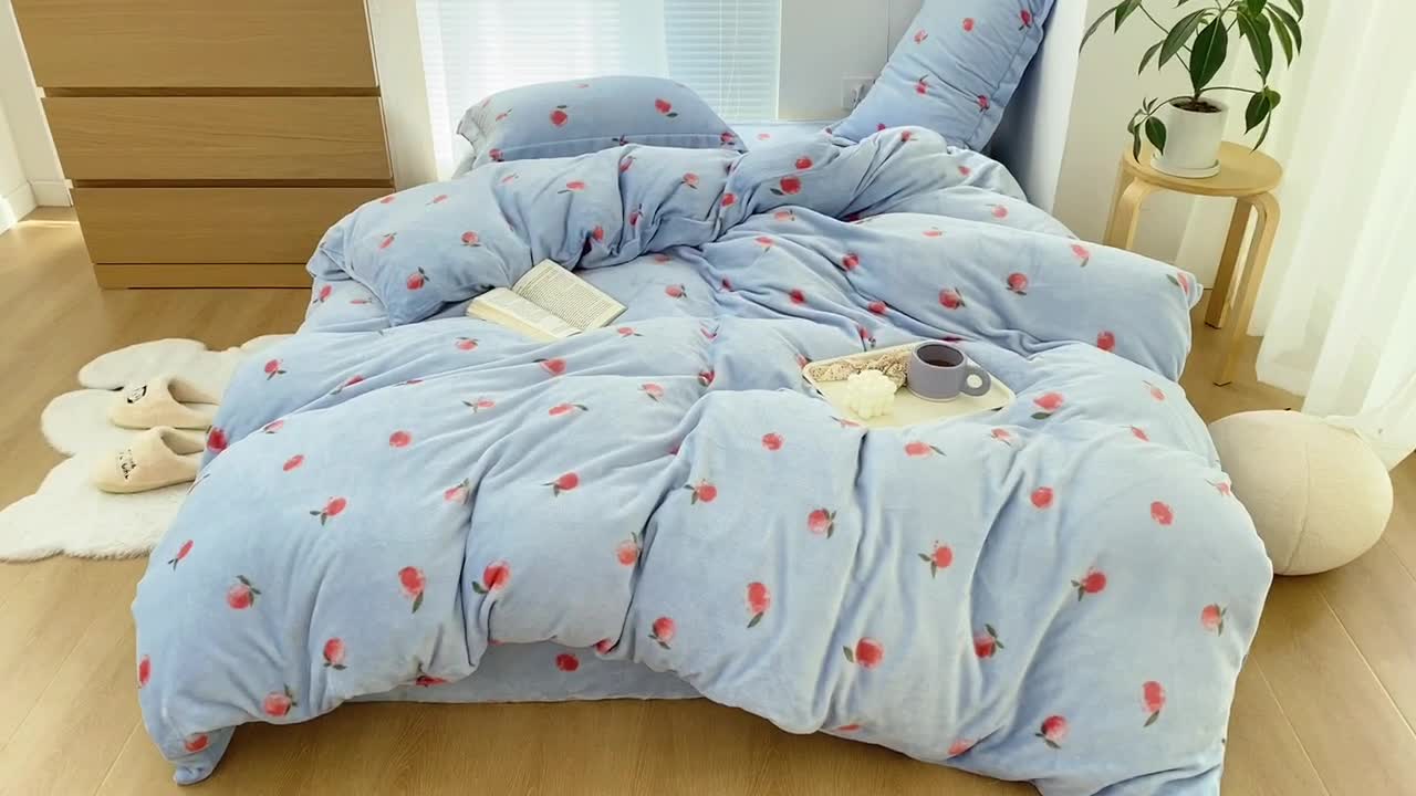 91家纺网 家纺一手货源 找家纺 昔可家纺  2021新款牛奶绒四件套第二组图 元气小小桔