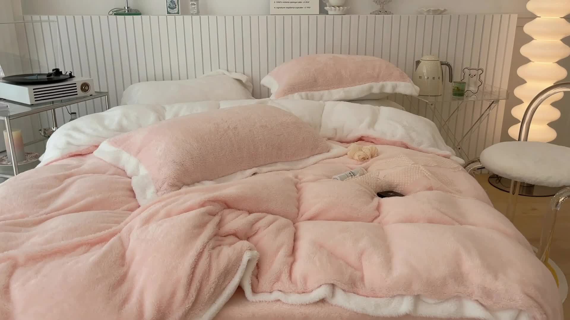 91家纺网 家纺一手货源 找家纺 （总）昔可家纺 2021新款泰迪绒马卡龙色四件套