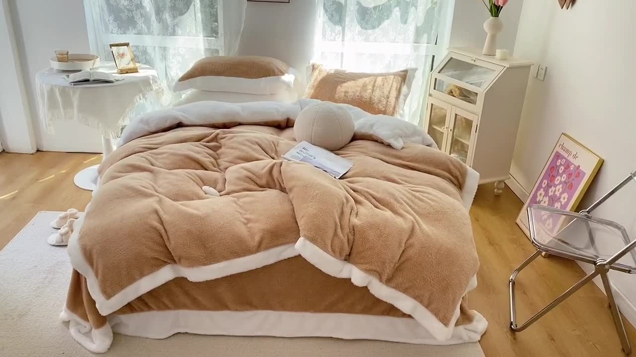 91家纺网 家纺一手货源 找家纺 （总）昔可家纺 2021新款泰迪绒马卡龙色四件套