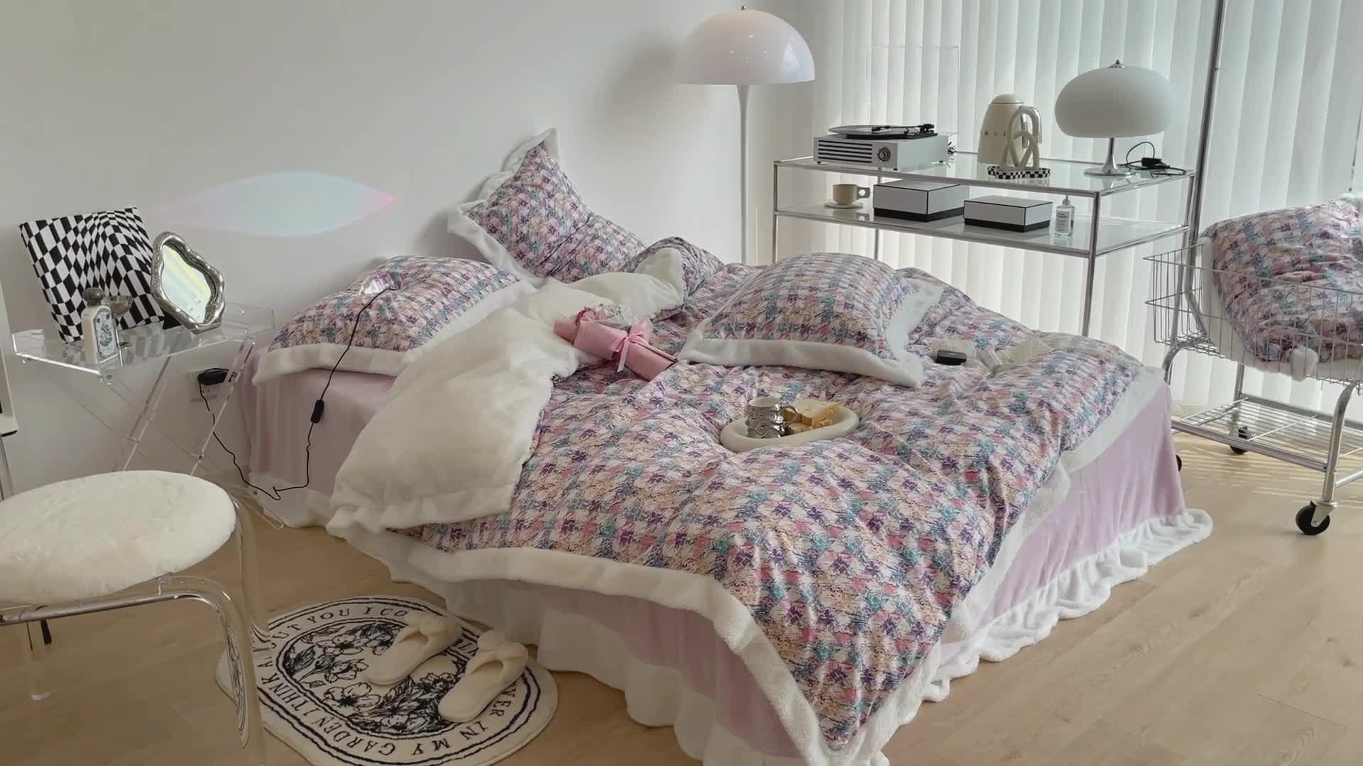 91家纺网 家纺一手货源 找家纺 昔可家纺  2021新款小香香风棉加泰迪绒四件套 香香紫