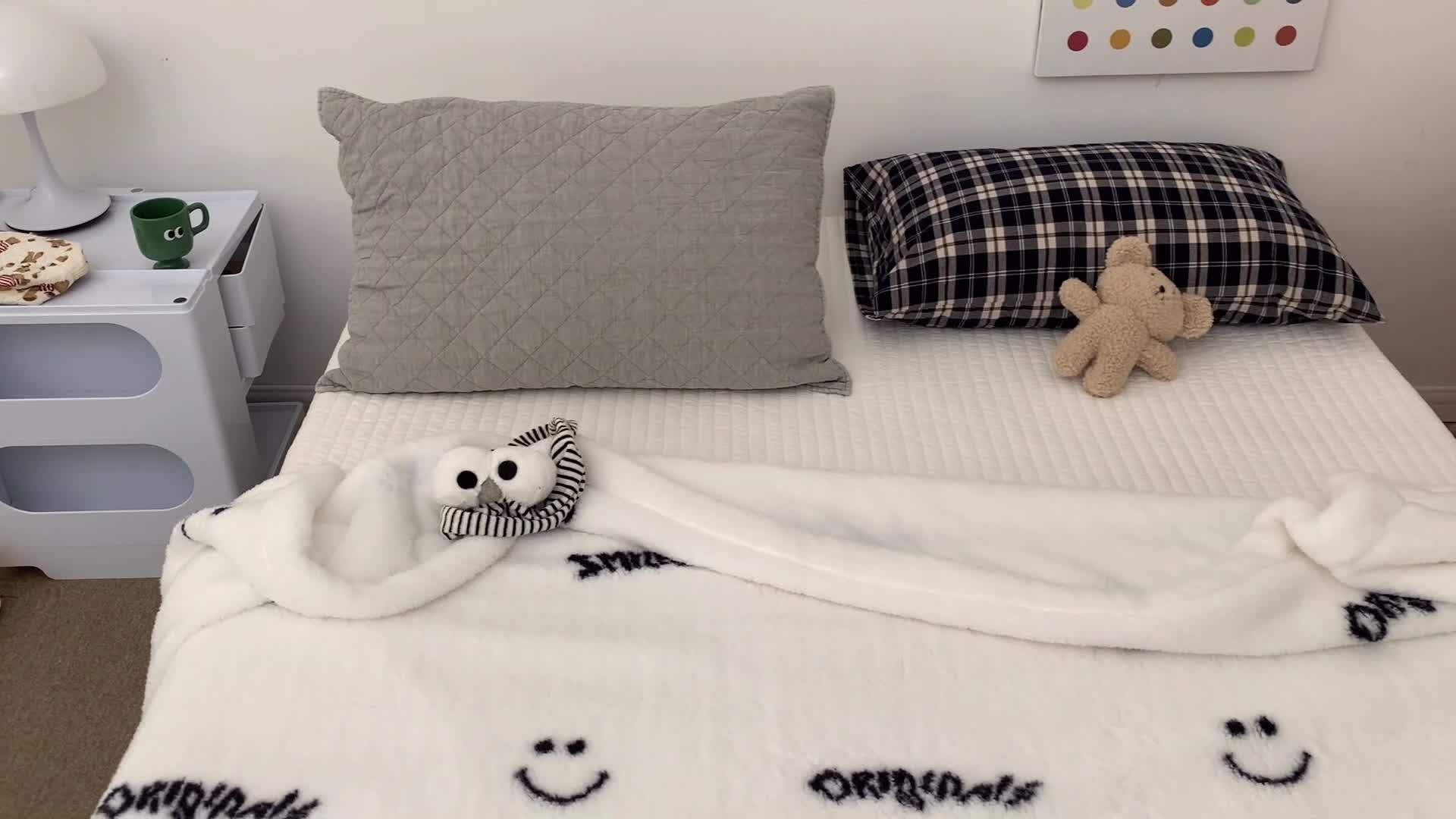 91家纺网 家纺一手货源 找家纺 昔可家纺 2021新款羊羔泰迪绒印花毛毯-第二组图 黑色笑脸