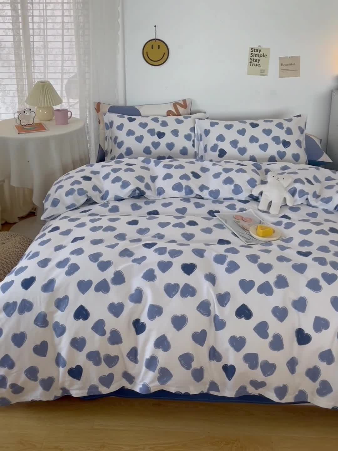 91家纺网 家纺一手货源 找家纺 感遇家纺 2022新款全棉印花四件套 蓝色心情