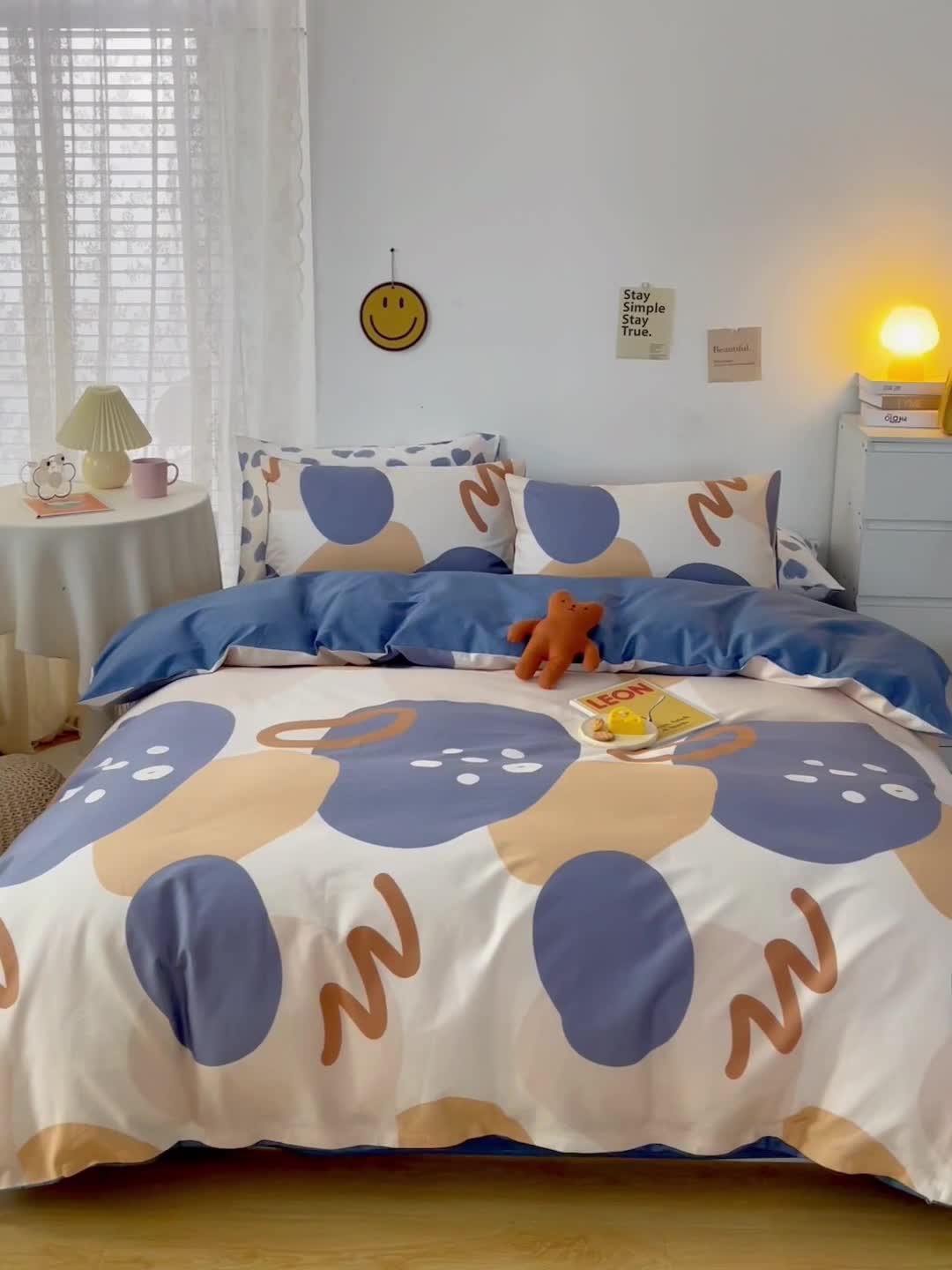 91家纺网 家纺一手货源 找家纺 感遇家纺 2022新款全棉印花四件套 浅暖