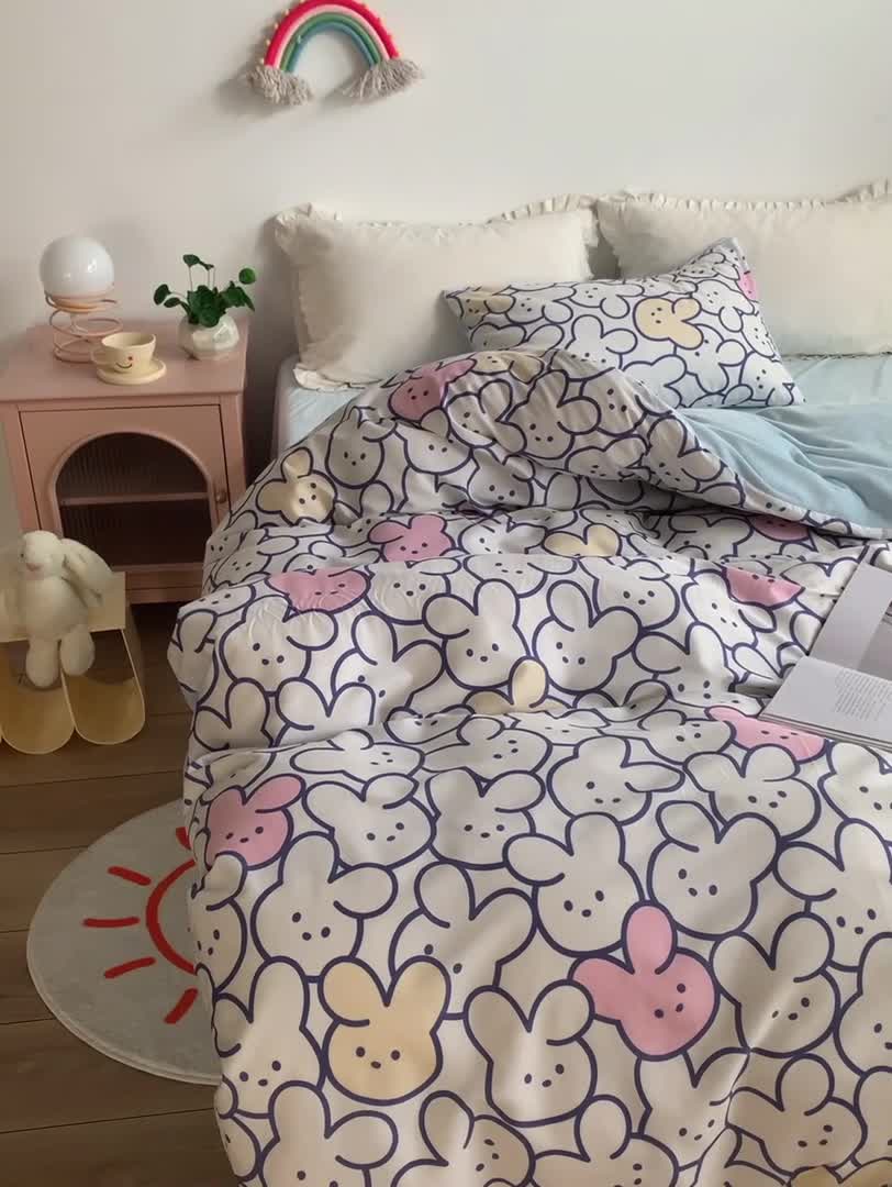 91家纺网 家纺一手货源 找家纺 怡家居 2021新款AB版棉加绒四件套卡通系列 兔宝宝