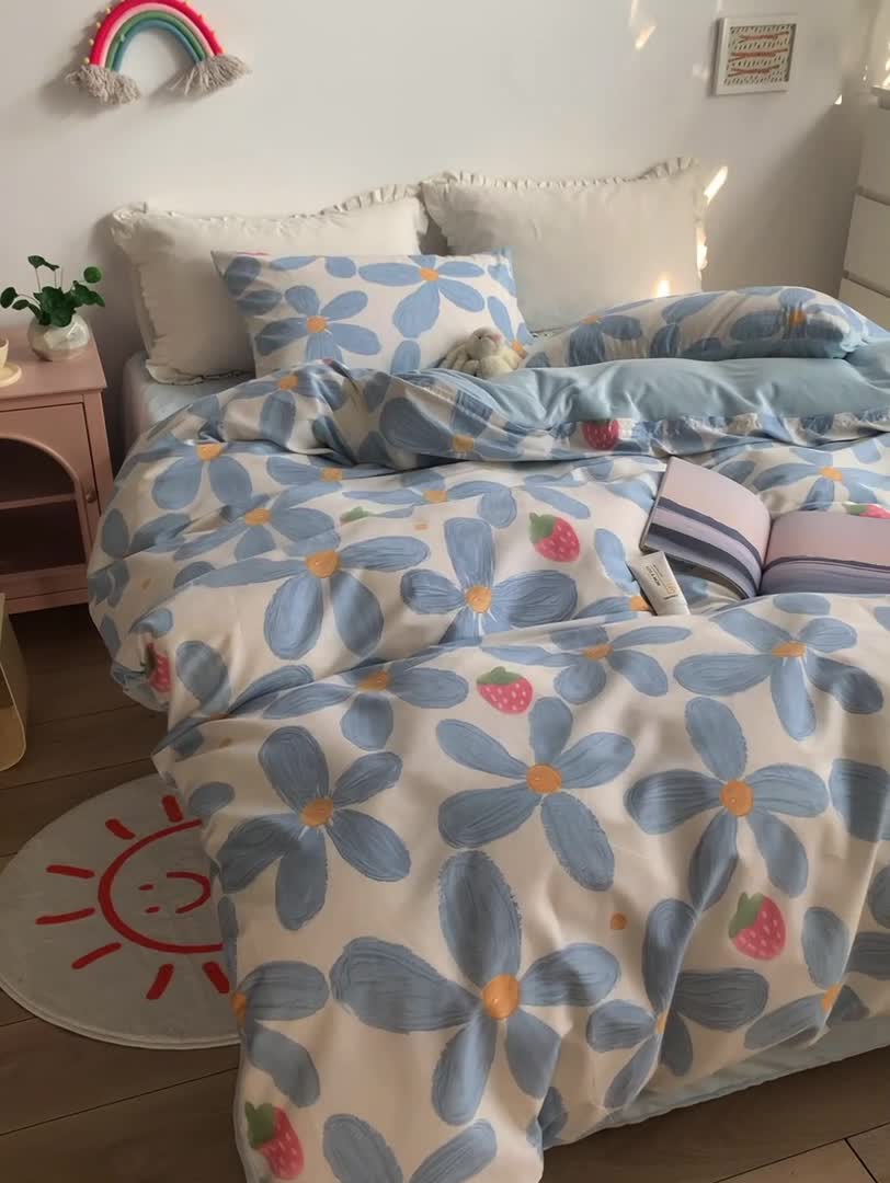 91家纺网 家纺一手货源 找家纺 怡家居 2021新款AB版棉加绒四件套卡通系列 小美好