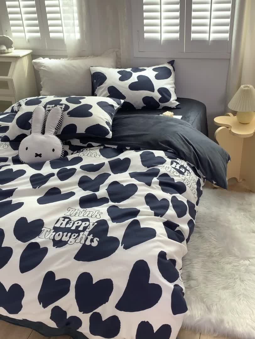 91家纺网 家纺一手货源 找家纺 怡家居 2021新款AB版棉加绒四件套卡通系列 心心相印