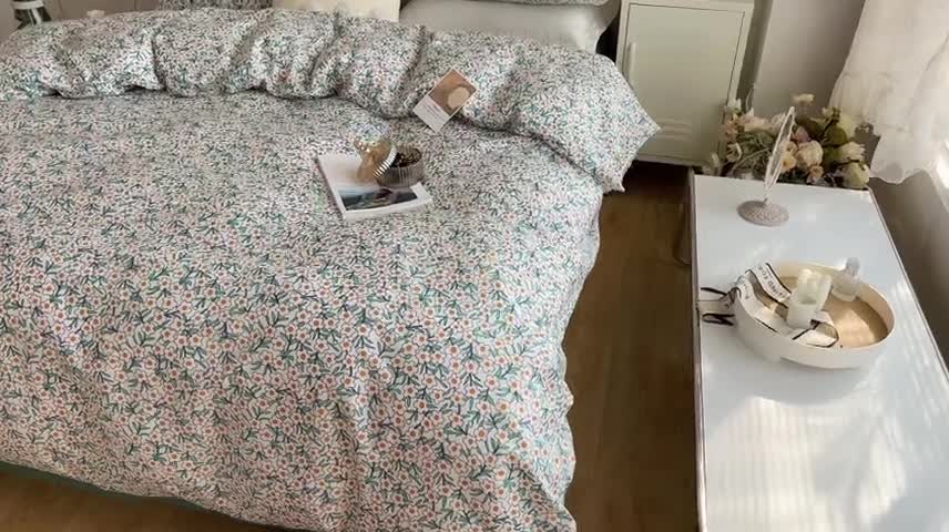 91家纺网 家纺一手货源 找家纺 艾沁家纺13372纯棉碎花四件套 白茶