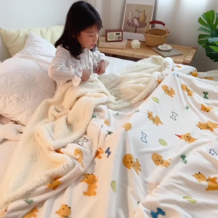 91家纺网 家纺一手货源 找家纺 萝莉家纺2021保暖加厚牛奶绒毛毯羊羔绒毯子被套毯顽皮狗