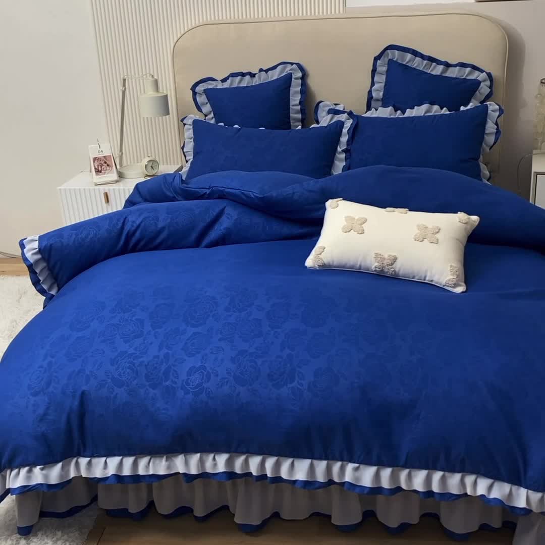 91家纺网 家纺一手货源 找家纺 欧冠 2022新款公主风爱恋系列四件套 爱恋-宝蓝