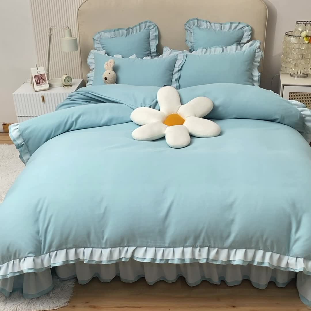 91家纺网 家纺一手货源 找家纺 欧冠 2022新款公主风爱恋系列四件套 爱恋-碧绿