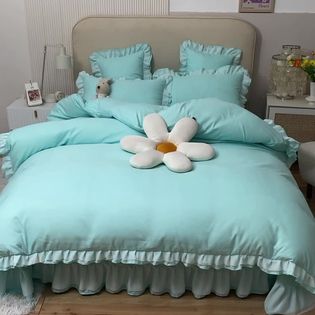 91家纺网 家纺一手货源 找家纺 欧冠 2022新款公主风爱恋系列四件套 爱恋-慕蓝