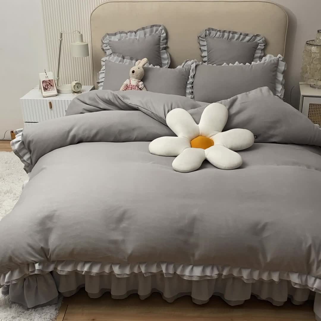 91家纺网 家纺一手货源 找家纺 欧冠 2022新款公主风爱恋系列四件套 爱恋-浅灰