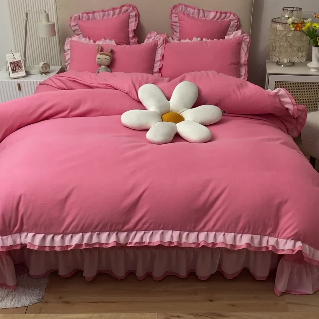 91家纺网 家纺一手货源 找家纺 欧冠 2022新款公主风爱恋系列四件套 爱恋-石榴红