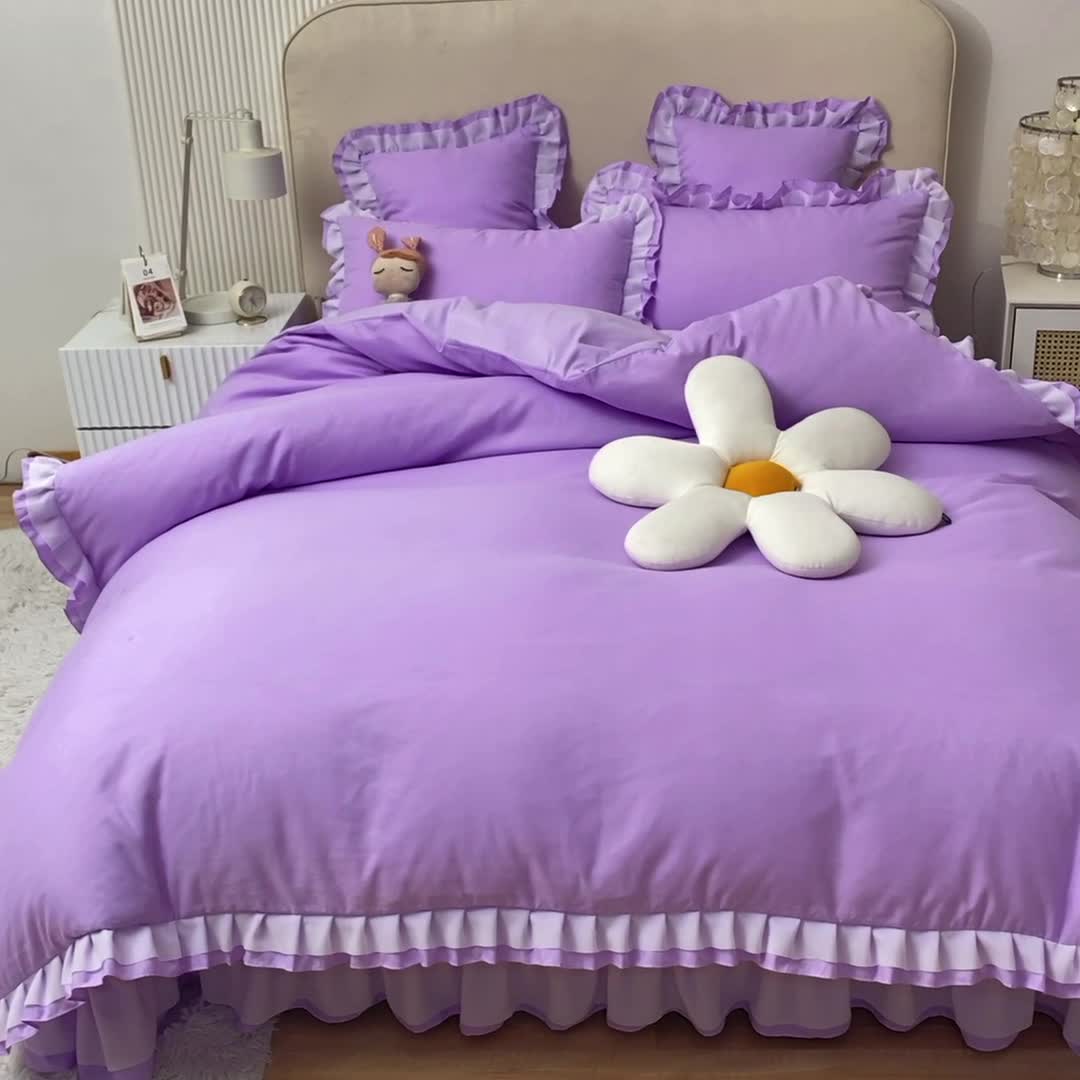 91家纺网 家纺一手货源 找家纺 欧冠 2022新款公主风爱恋系列四件套 爱恋-薰衣紫