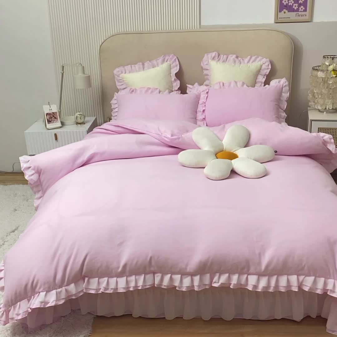 91家纺网 家纺一手货源 找家纺 欧冠 2022新款公主风爱恋系列四件套 爱恋-浅粉