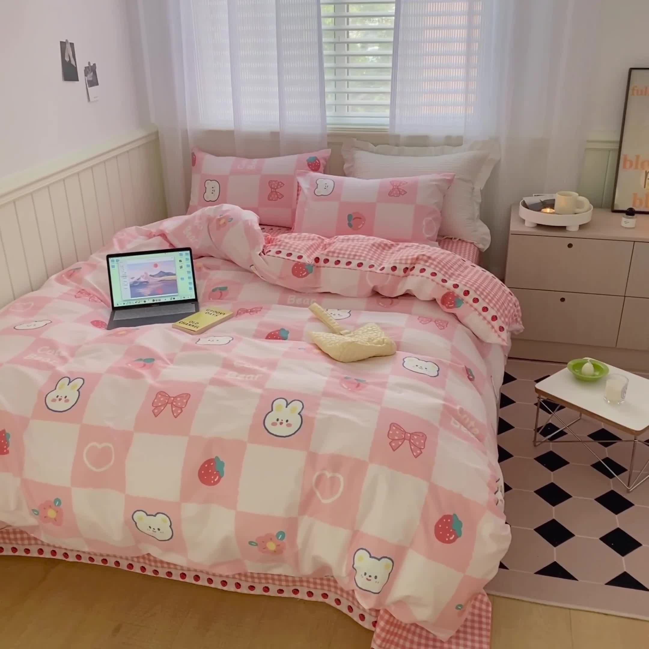 91家纺网 家纺一手货源 找家纺 雅居纺家纺 2022新款13070全棉印花四件套 可爱小兔