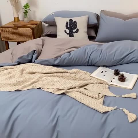 91家纺网 家纺一手货源 找家纺 蓝巢 2021新款全棉色织水洗棉四件套 混搭-紫灰