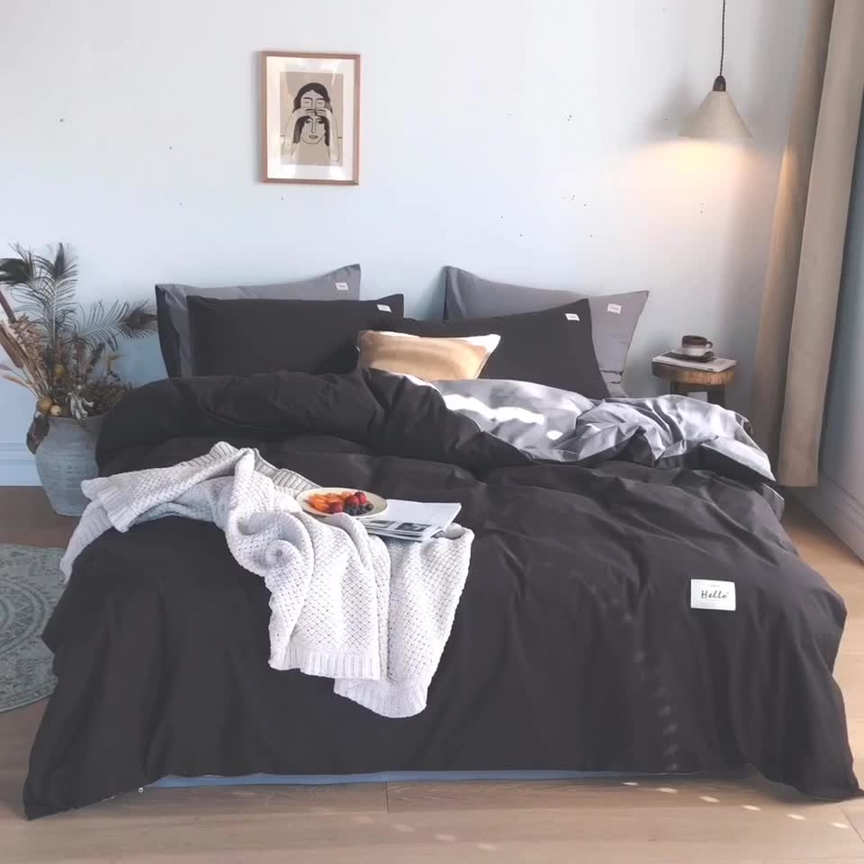 91家纺网 家纺一手货源 找家纺 蓝巢 2021新款全棉色织水洗棉单被套 深灰浅灰