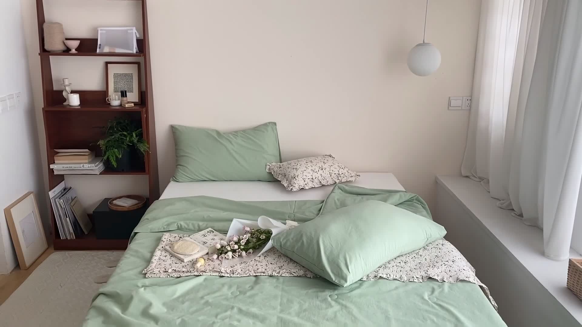 91家纺网 家纺一手货源 找家纺 梦享生活 2022新款水洗棉双拼大豆纤维夏被 淡雅绿