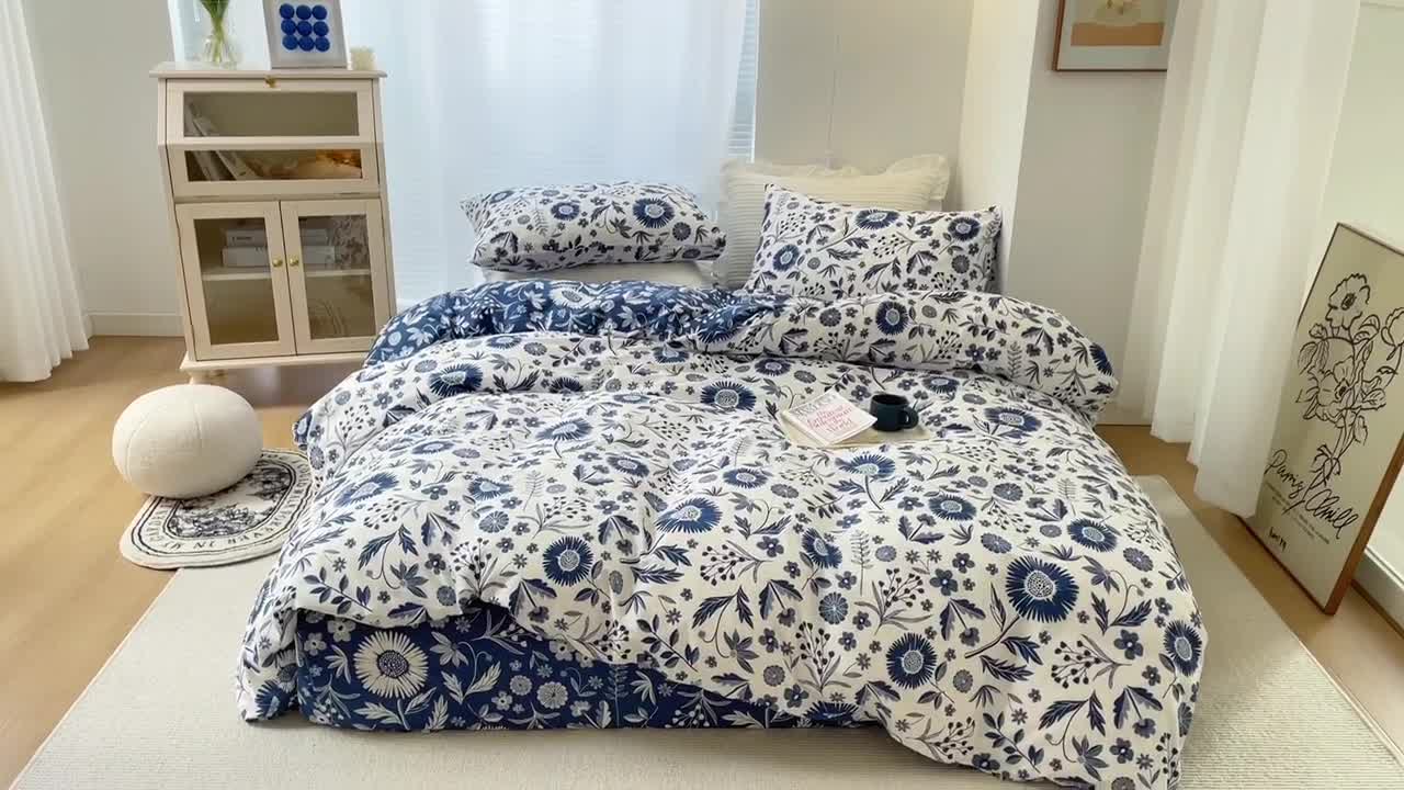 91家纺网 家纺一手货源 找家纺 怡家居 2022新款全棉田园四件套 淡雅